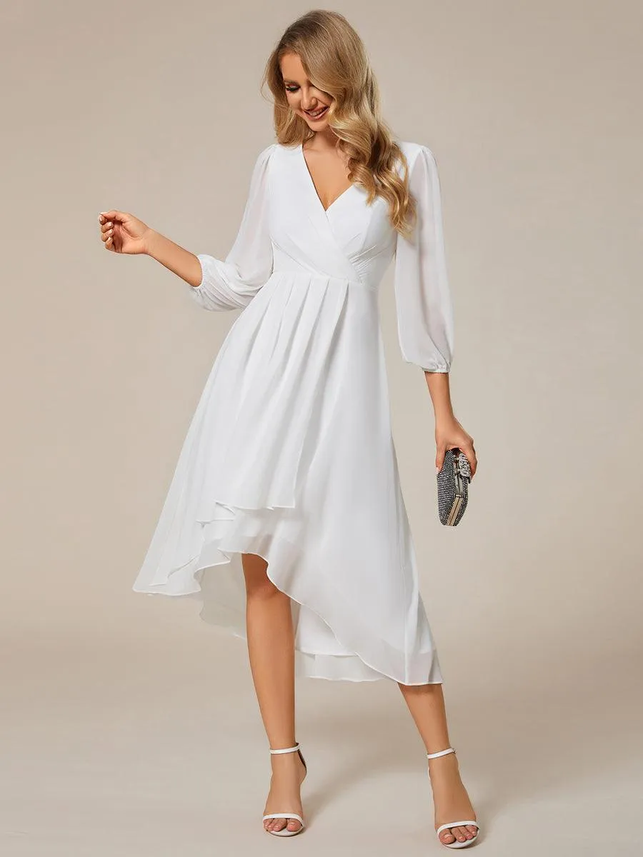 Robe invité de mariage mi-longue manches longues ourlet asymétrique
