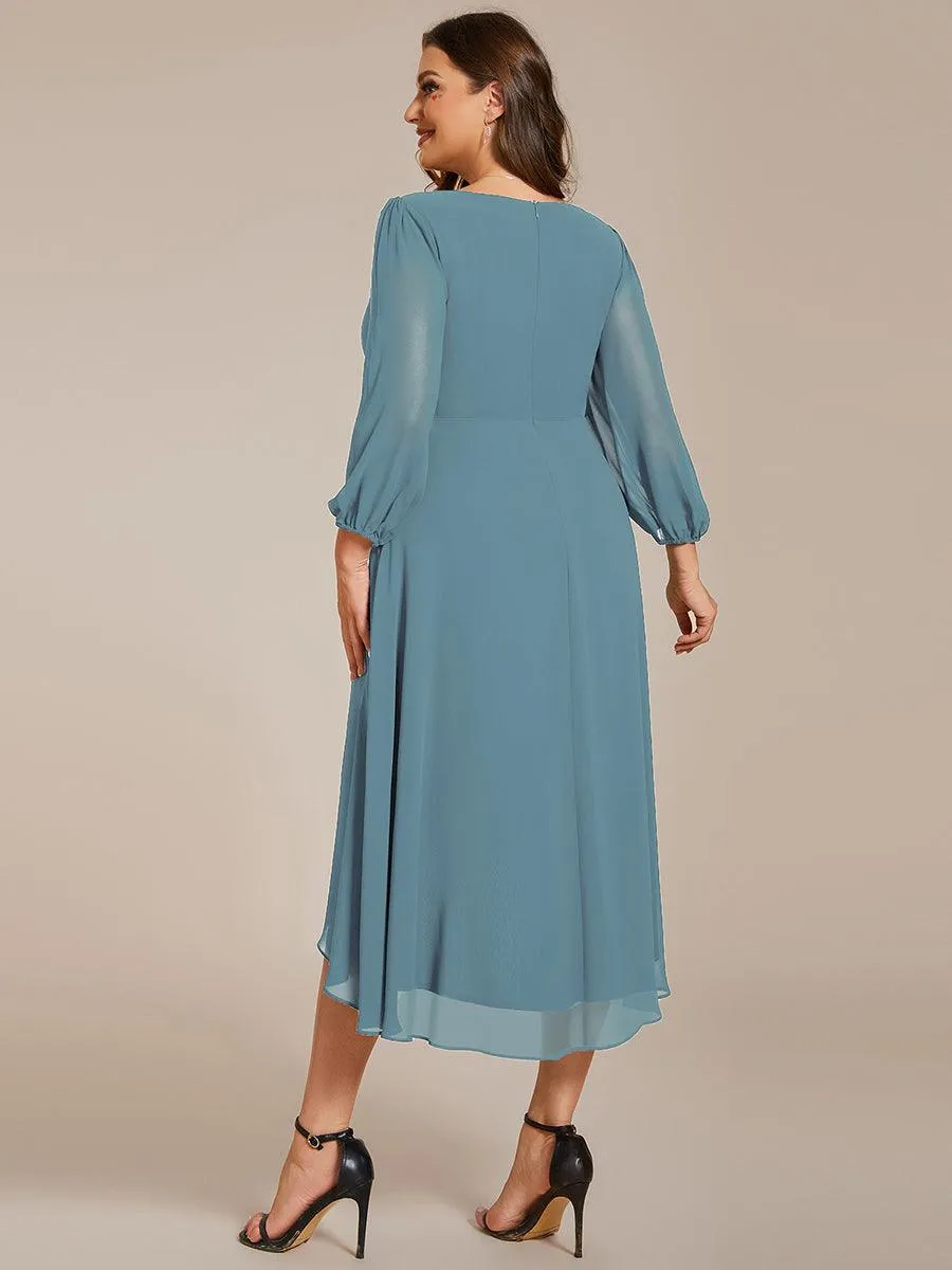 Robe invité de mariage mi-longue manches longues ourlet asymétrique
