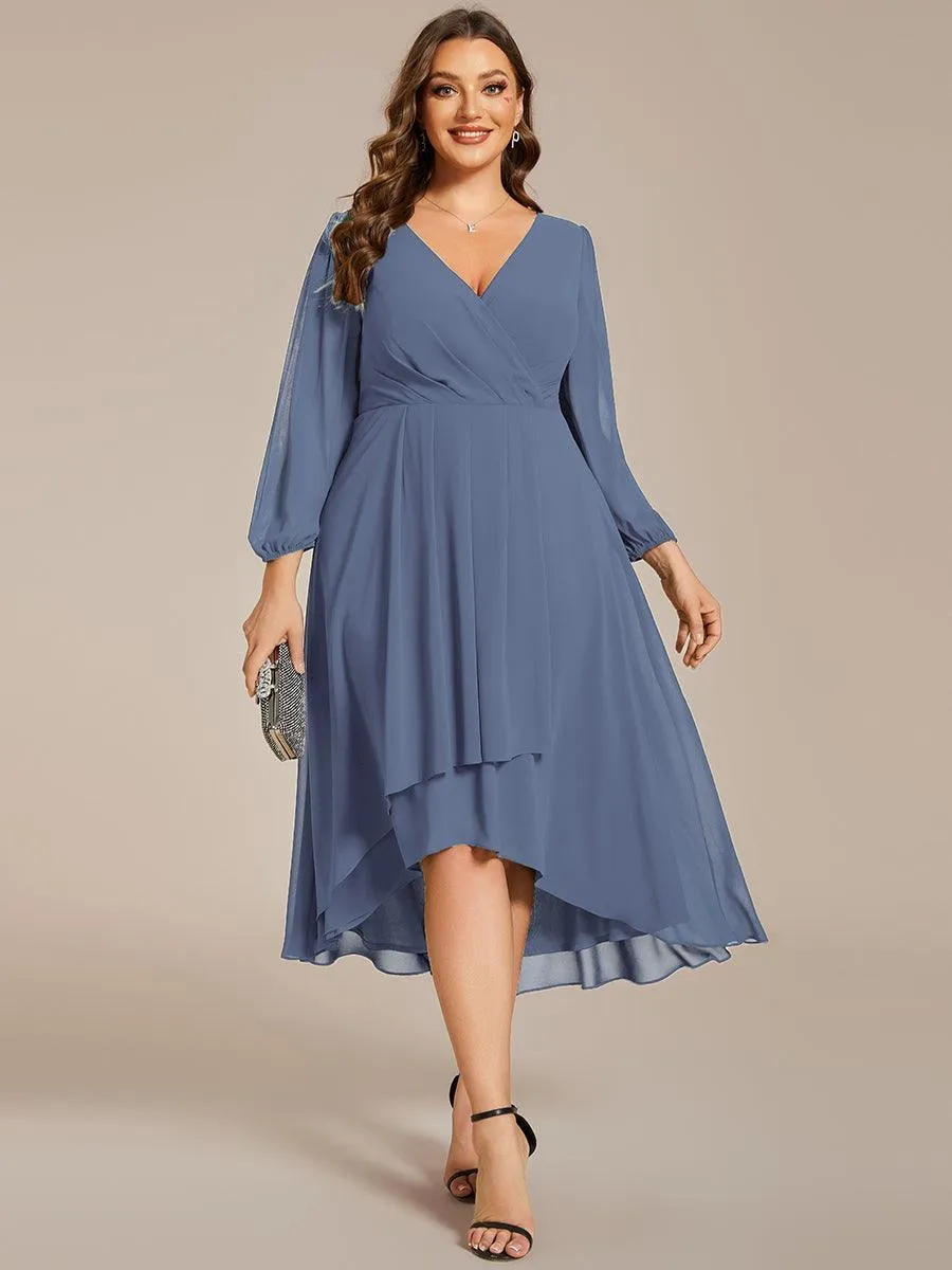 Robe invité de mariage mi-longue manches longues ourlet asymétrique