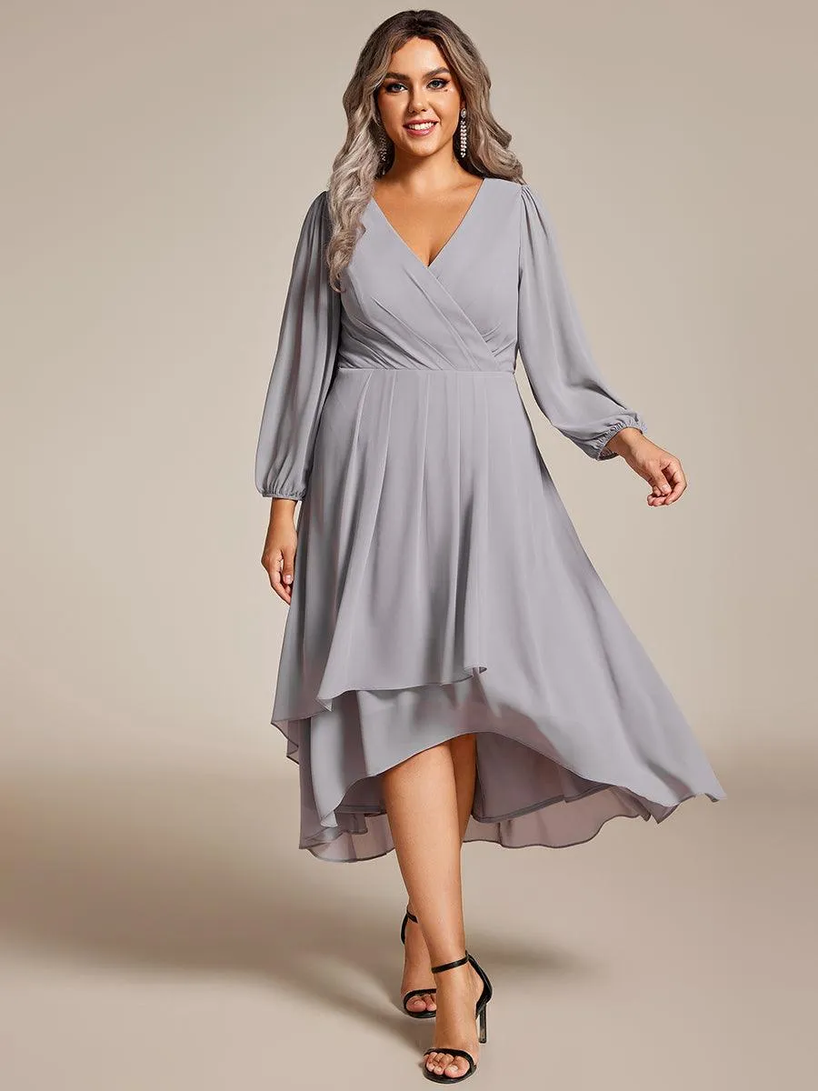 Robe invité de mariage mi-longue manches longues ourlet asymétrique