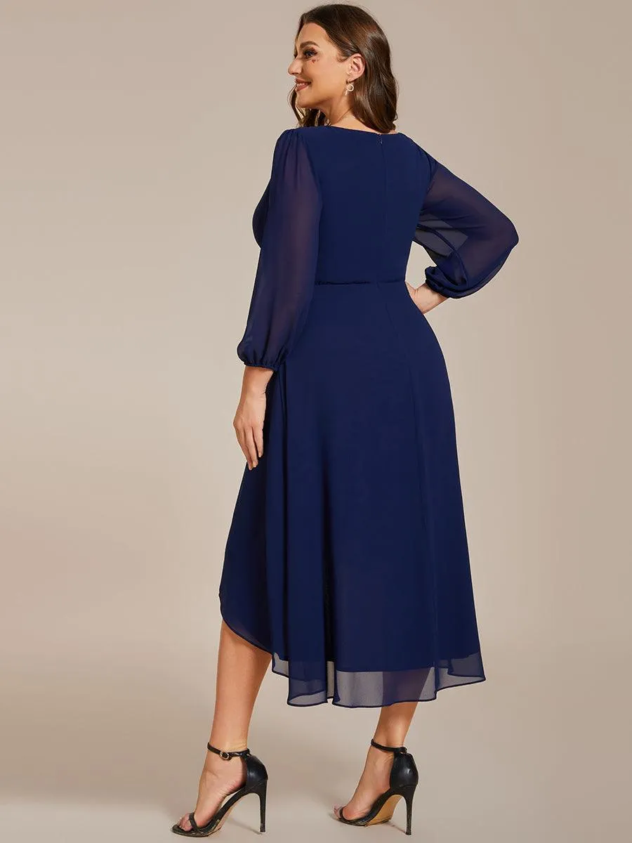 Robe invité de mariage mi-longue manches longues ourlet asymétrique