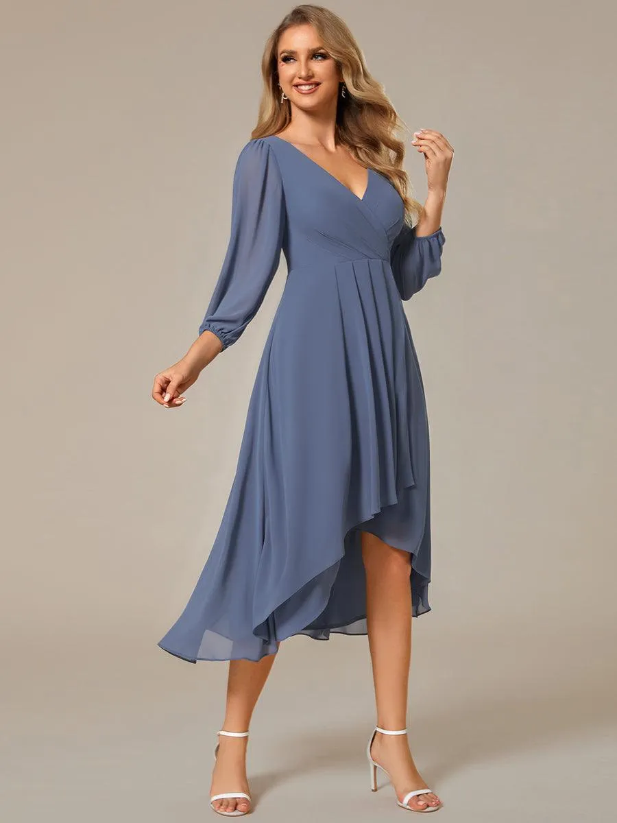 Robe invité de mariage mi-longue manches longues ourlet asymétrique