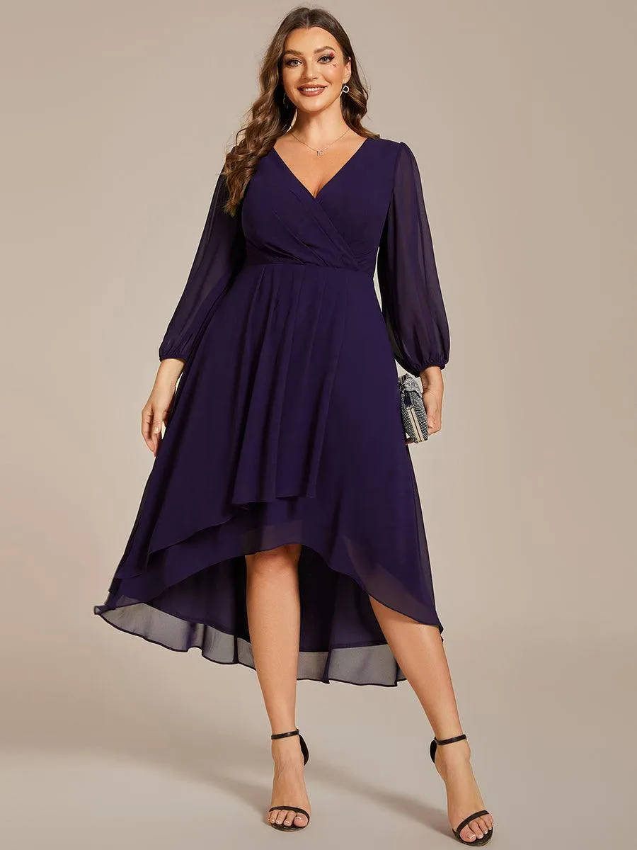 Robe invité de mariage mi-longue manches longues ourlet asymétrique