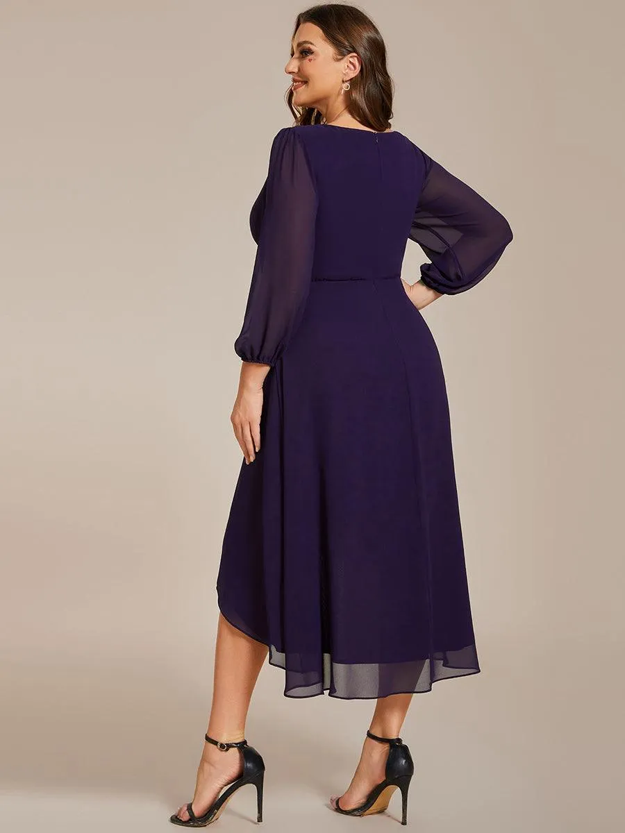Robe invité de mariage mi-longue manches longues ourlet asymétrique