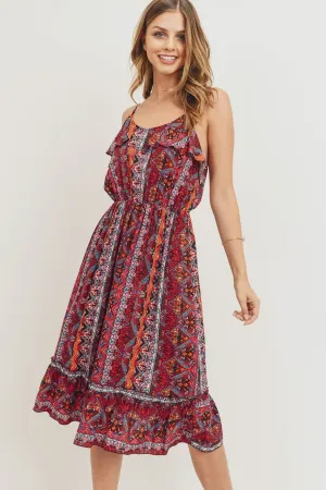 Ruffle Hem Spaghetti Strap Midi Dress