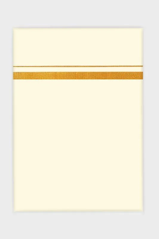 Sahara - Cream Single Layered Dhoti with Gold Jari Border For Men | Uathayam
