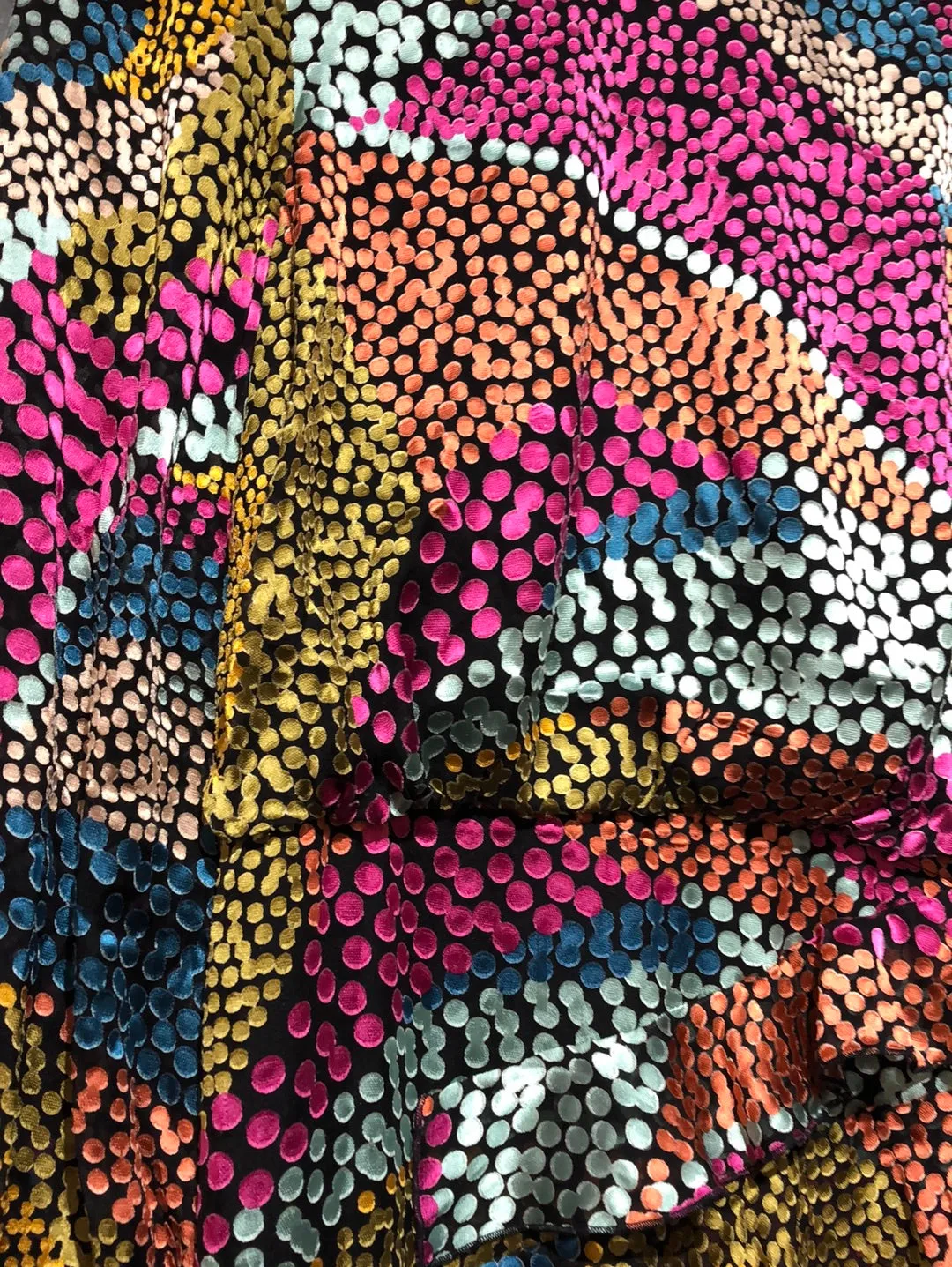 Saloni Mock Neck Multicolor Printed Ruffle Midi Dress