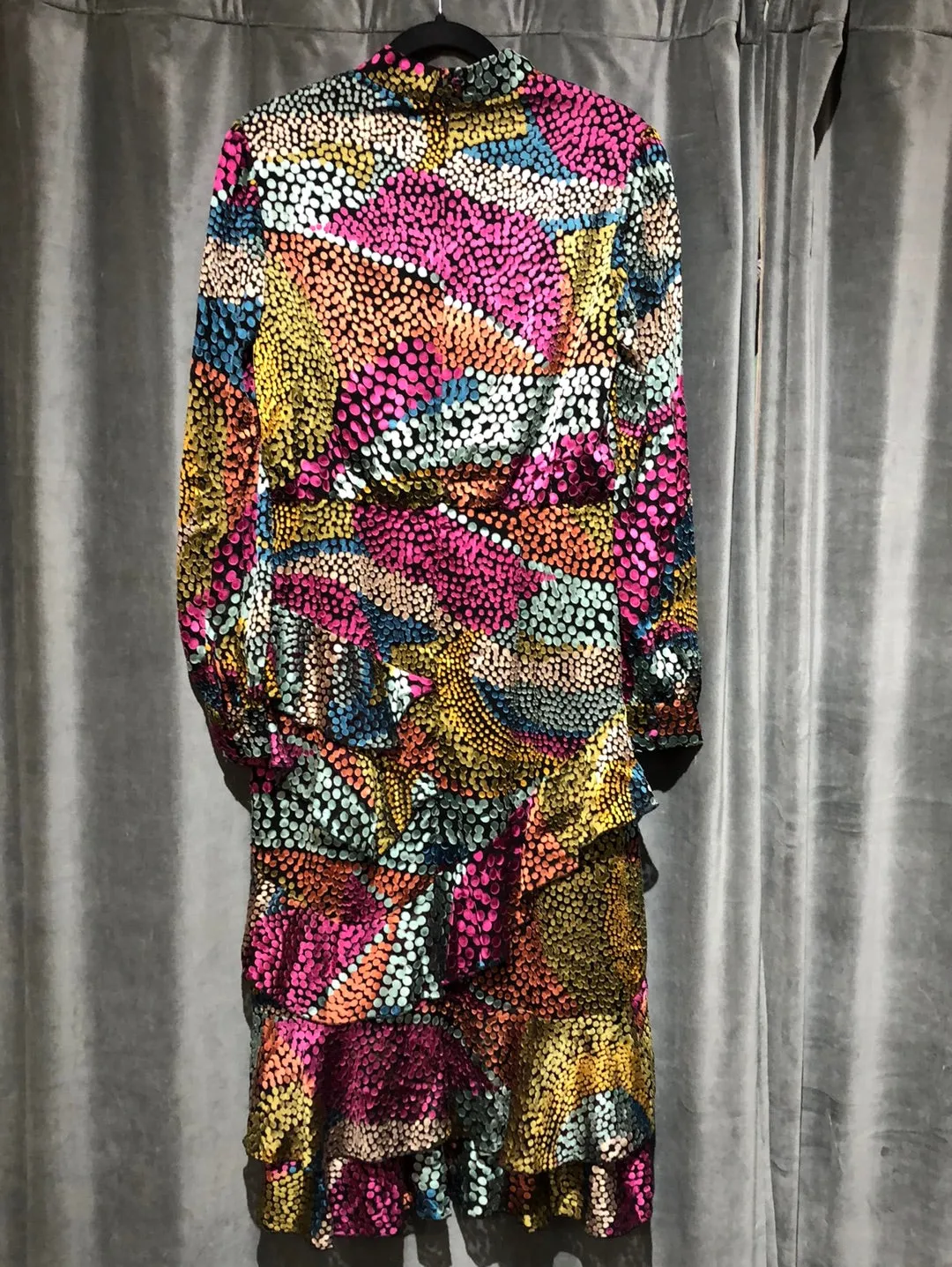 Saloni Mock Neck Multicolor Printed Ruffle Midi Dress