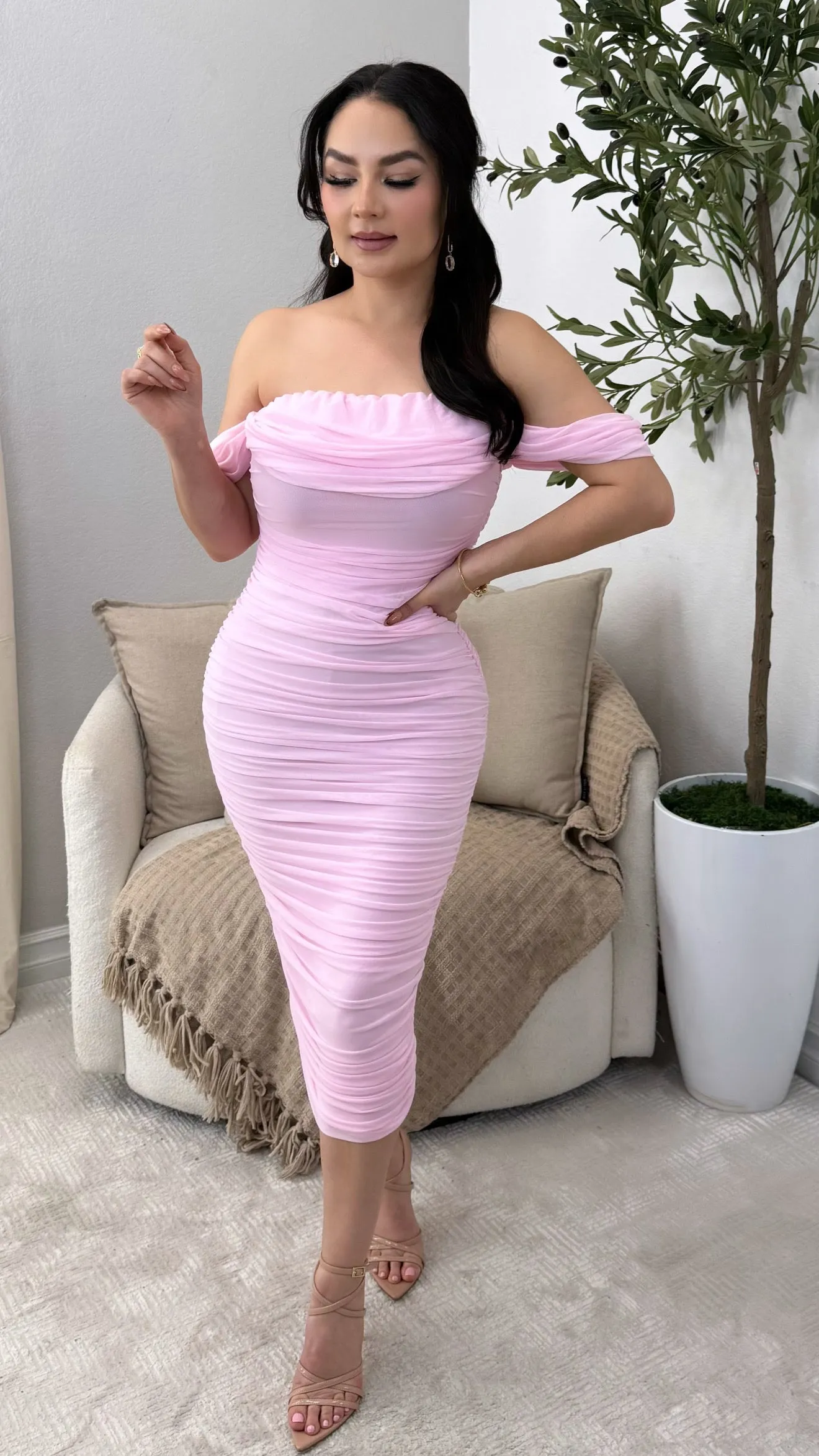 SASHA LIGHT PINK MIDI DRESS