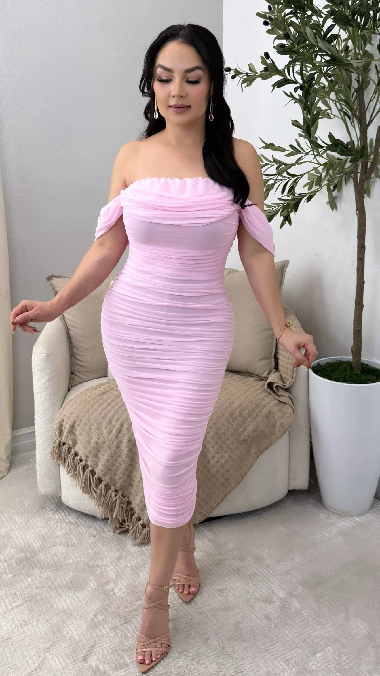 SASHA LIGHT PINK MIDI DRESS
