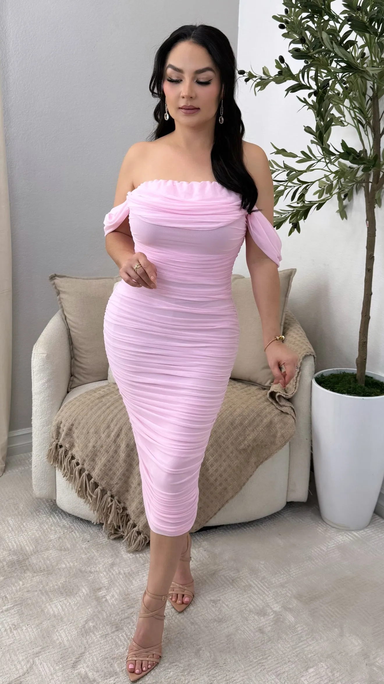 SASHA LIGHT PINK MIDI DRESS