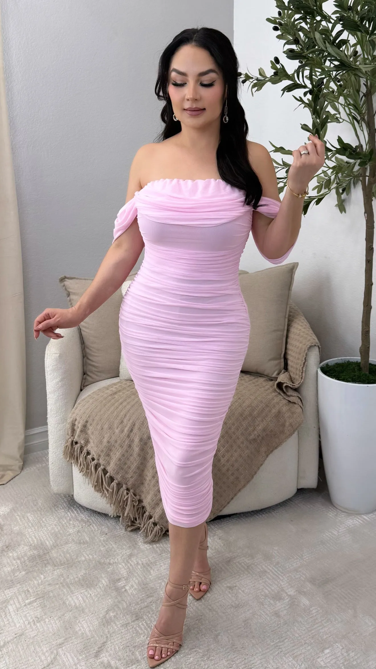 SASHA LIGHT PINK MIDI DRESS