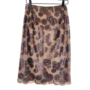 Sera B. New York Sequin Pencil Skirt Womens 6 Brown Gold Sheer Mesh 100% Silk