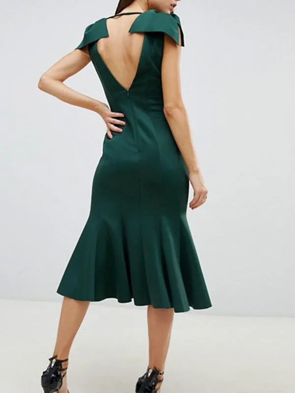 Sexy Deep V-neck Halter Evening Dress Pleated Dress