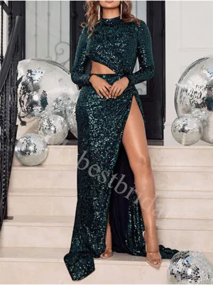 Sexy Long sleeves Side slit Sheath Prom Dresses,PDS0885