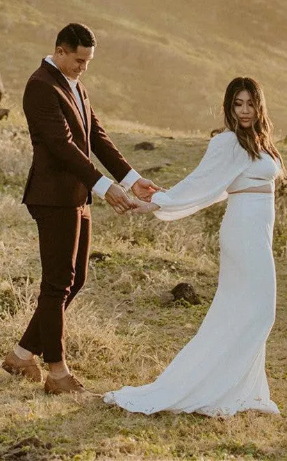 Sexy Two Piece Sweetheart Chiffon Wedding Dress with Sweep Train-716400
