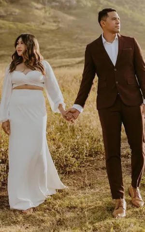 Sexy Two Piece Sweetheart Chiffon Wedding Dress with Sweep Train-716400