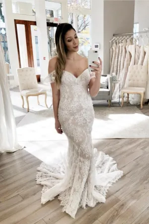 Sheath Lace Bridal Dresses Off-the-shoulder