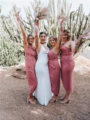 Sheath One-shoulder Sleeveless Short Bridesmaid Dresses With Split, BD0627