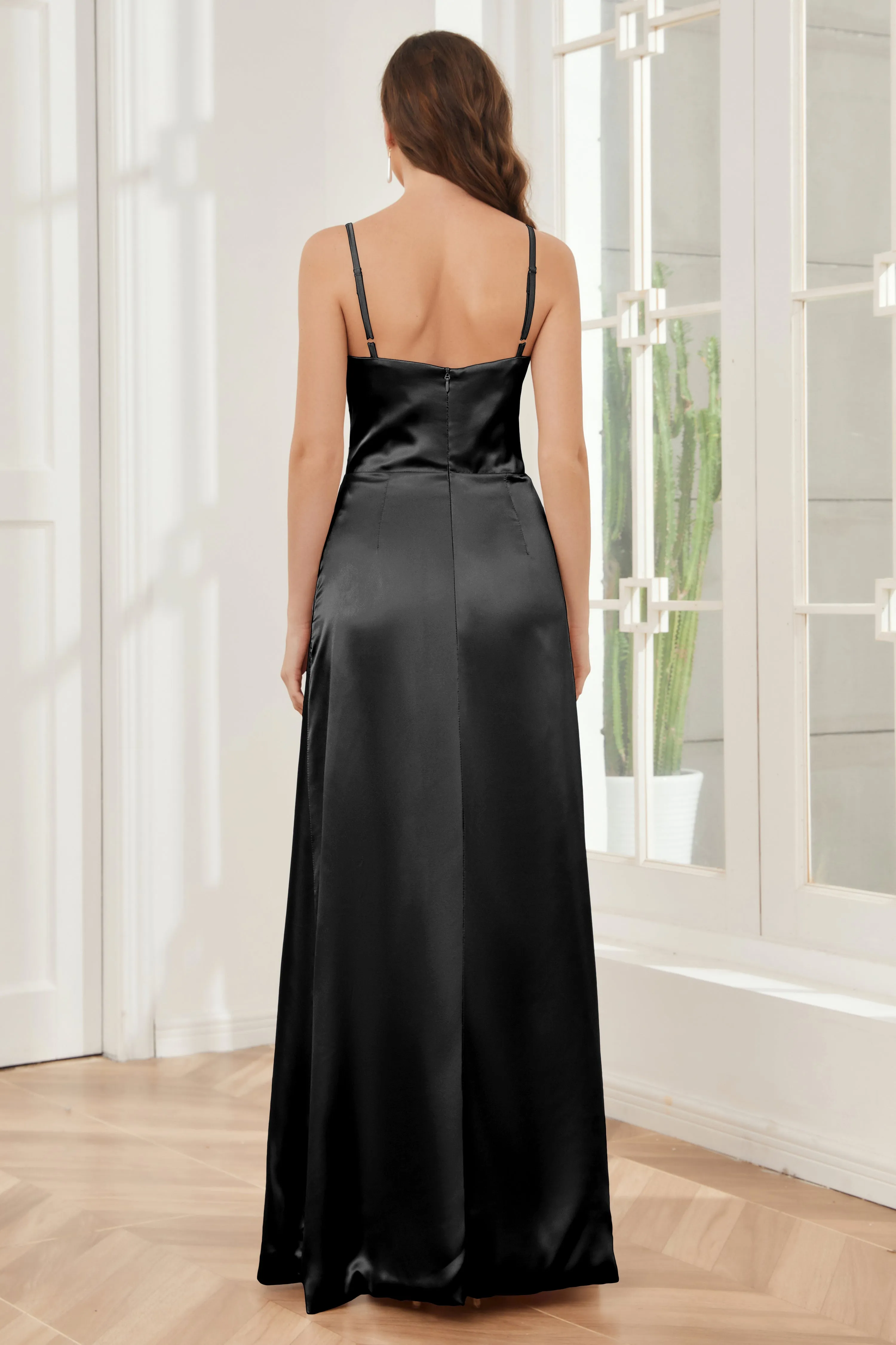 Sheath Soft Satin Bridesmaid Dress with Side Slit