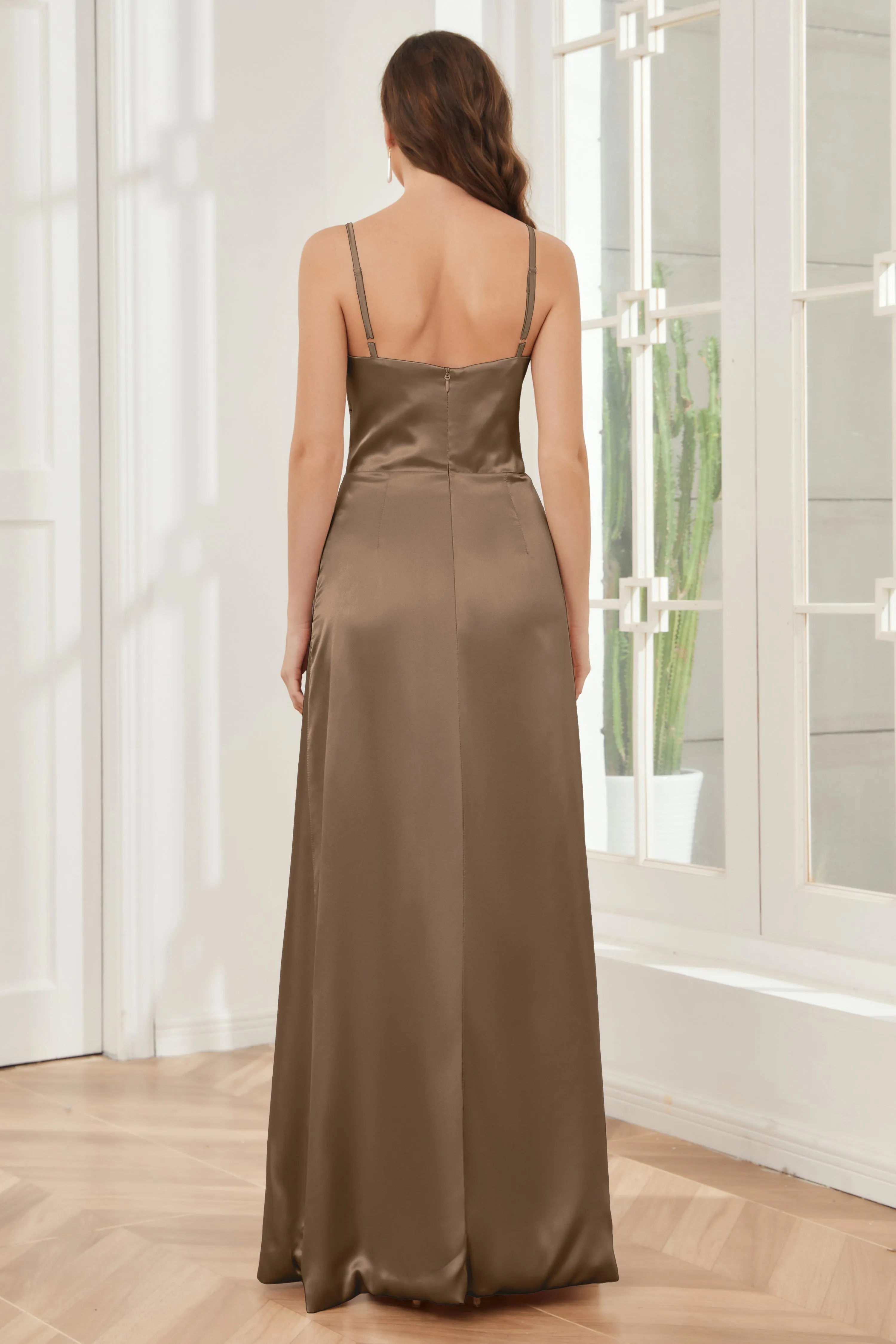Sheath Soft Satin Bridesmaid Dress with Side Slit