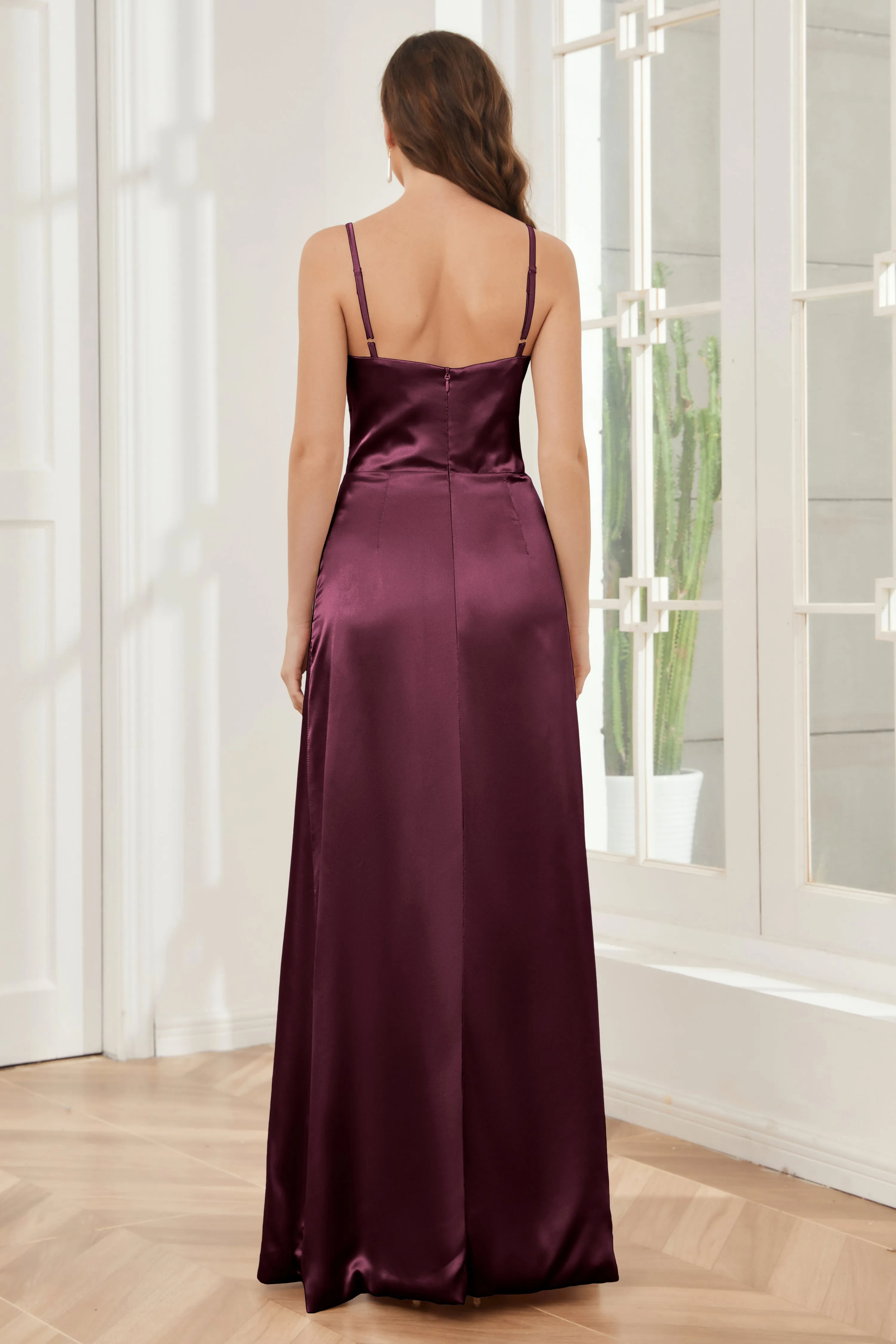 Sheath Soft Satin Bridesmaid Dress with Side Slit