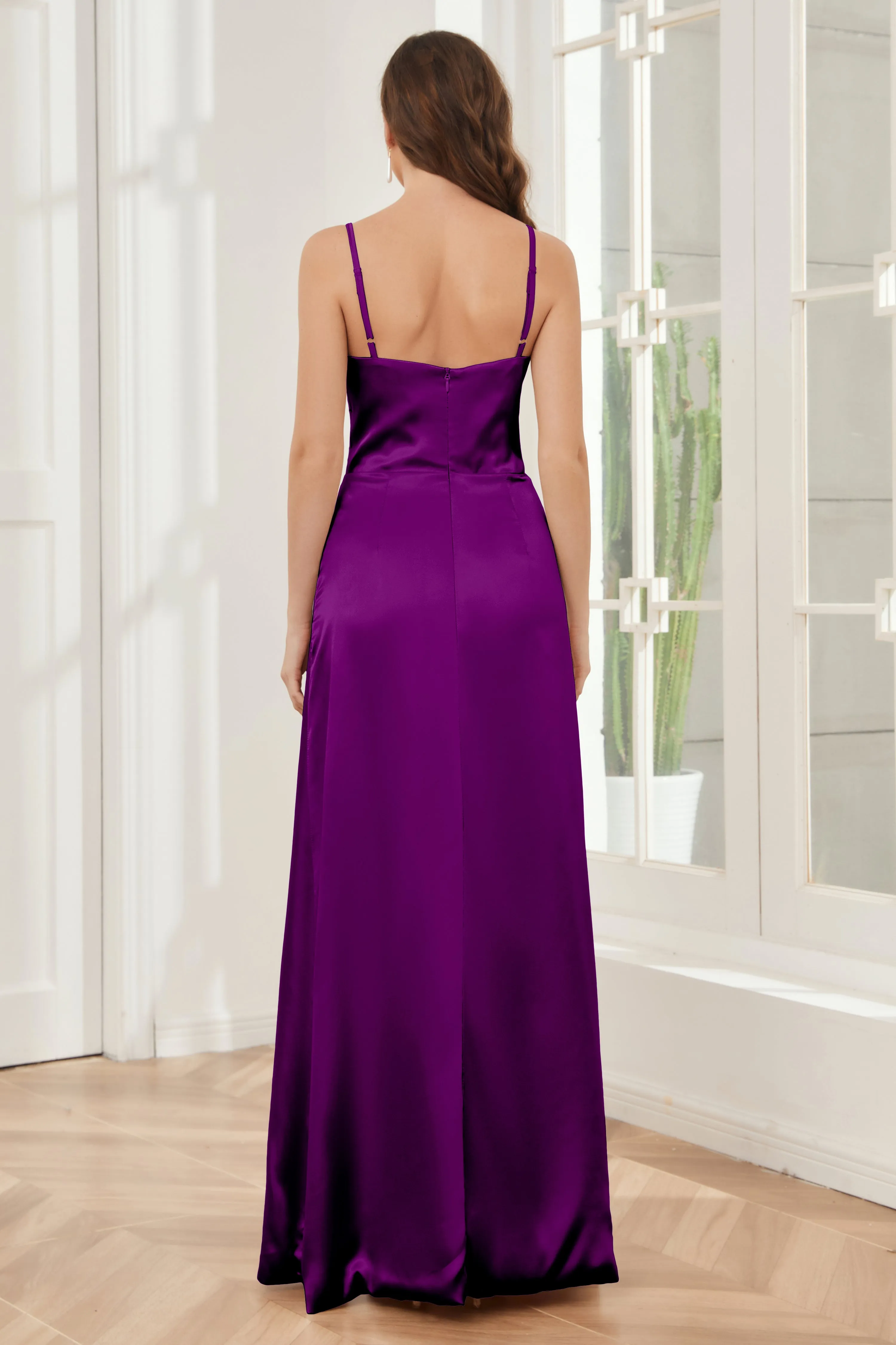 Sheath Soft Satin Bridesmaid Dress with Side Slit