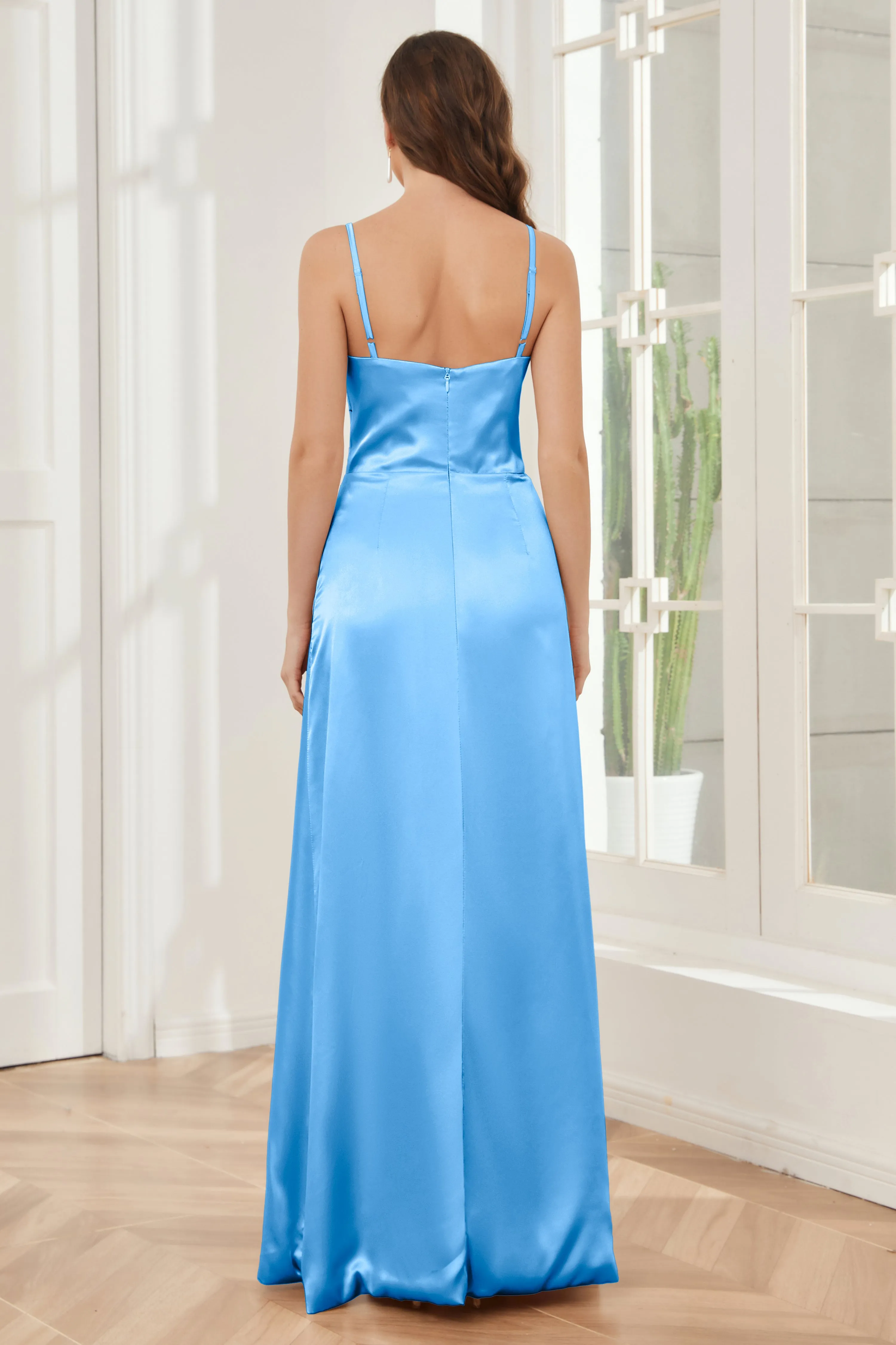 Sheath Soft Satin Bridesmaid Dress with Side Slit