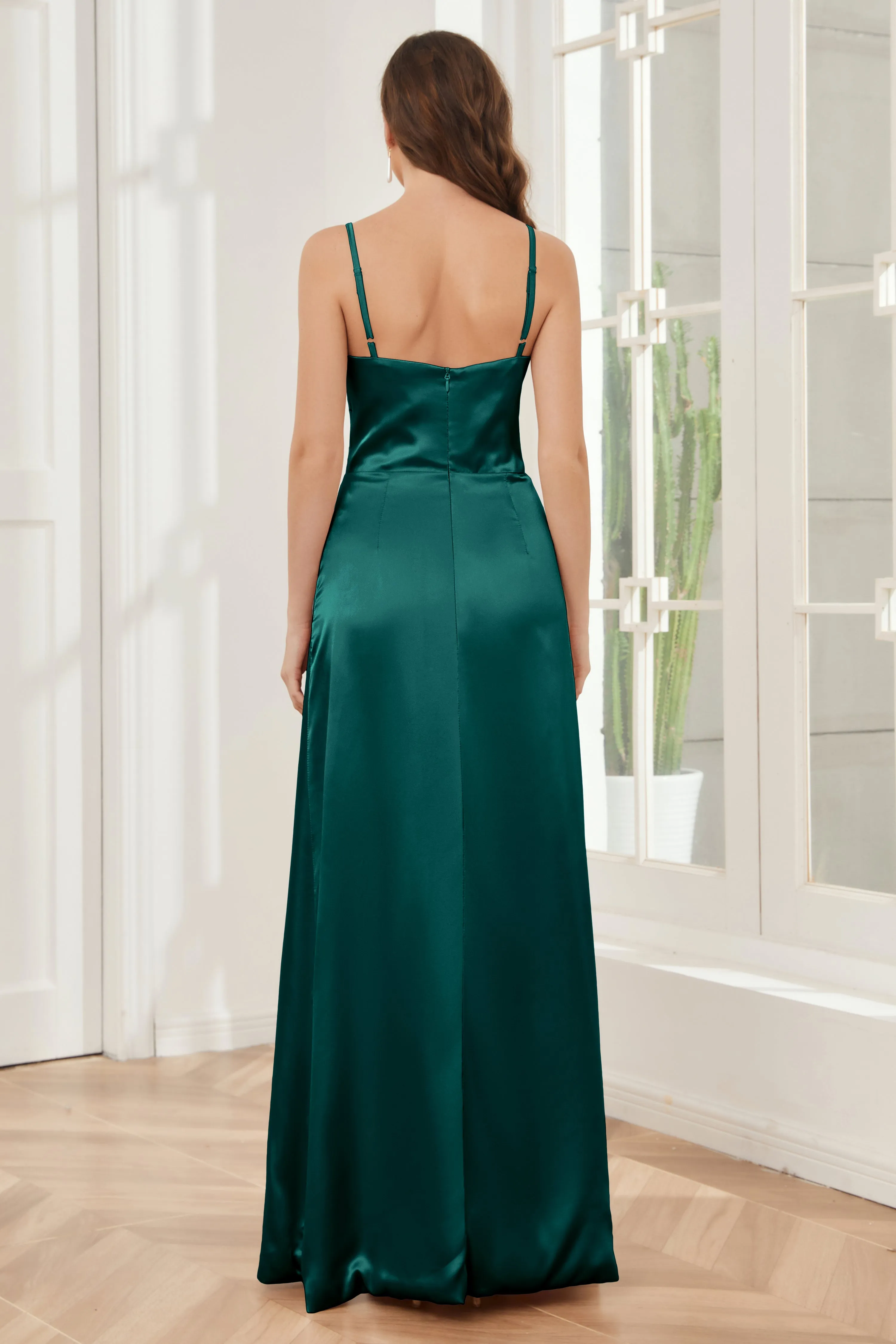 Sheath Soft Satin Bridesmaid Dress with Side Slit
