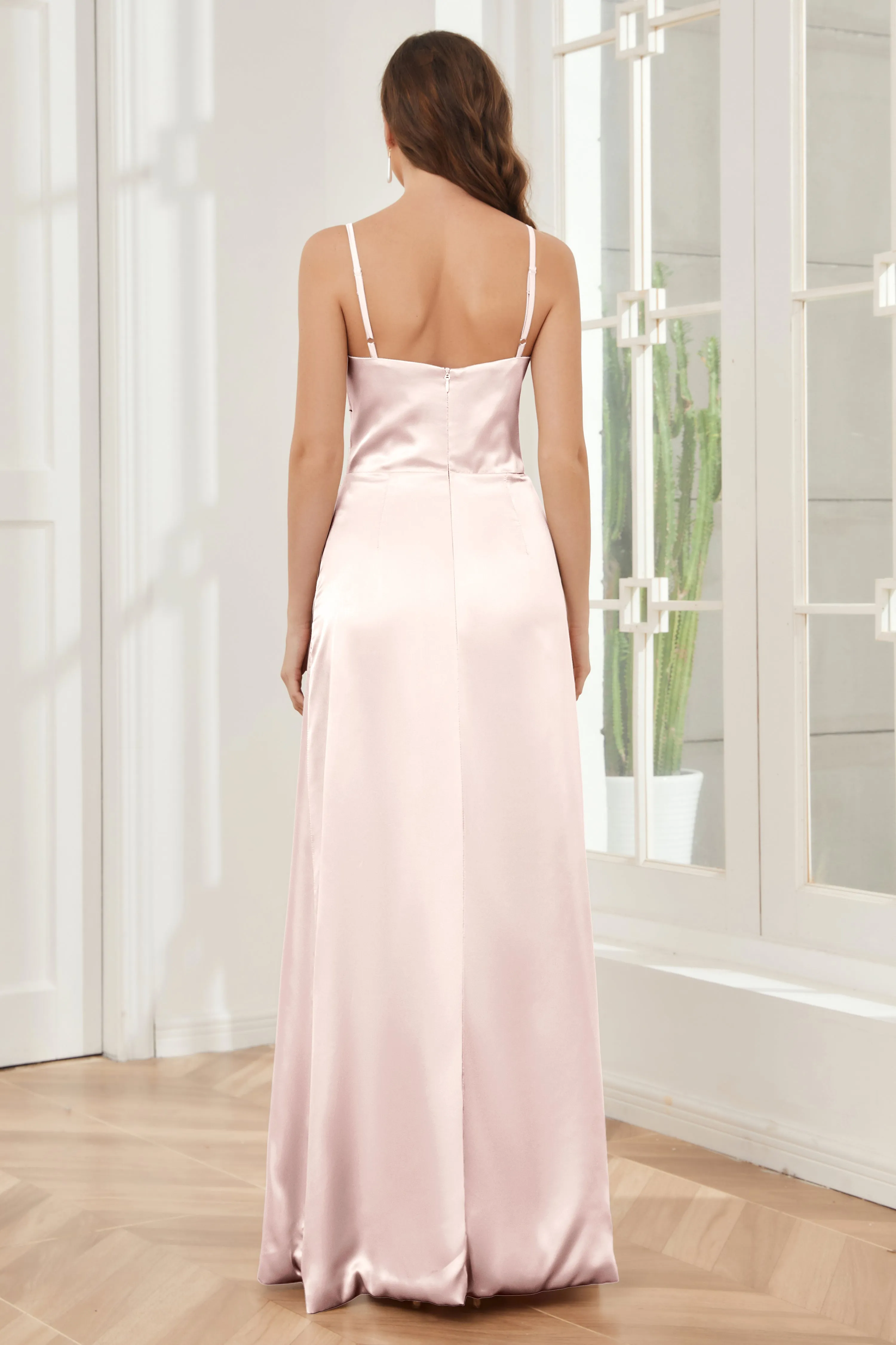 Sheath Soft Satin Bridesmaid Dress with Side Slit
