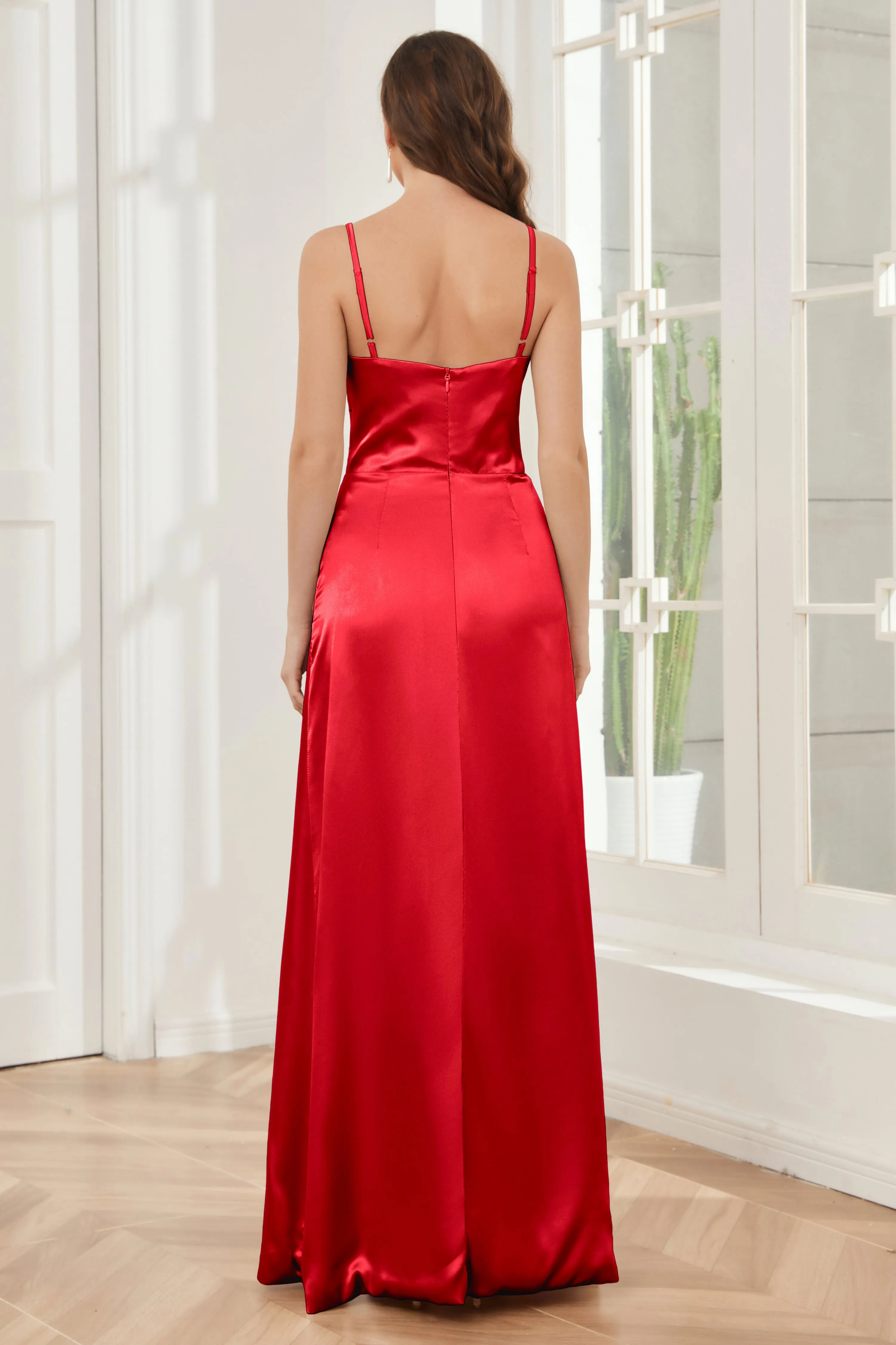 Sheath Soft Satin Bridesmaid Dress with Side Slit