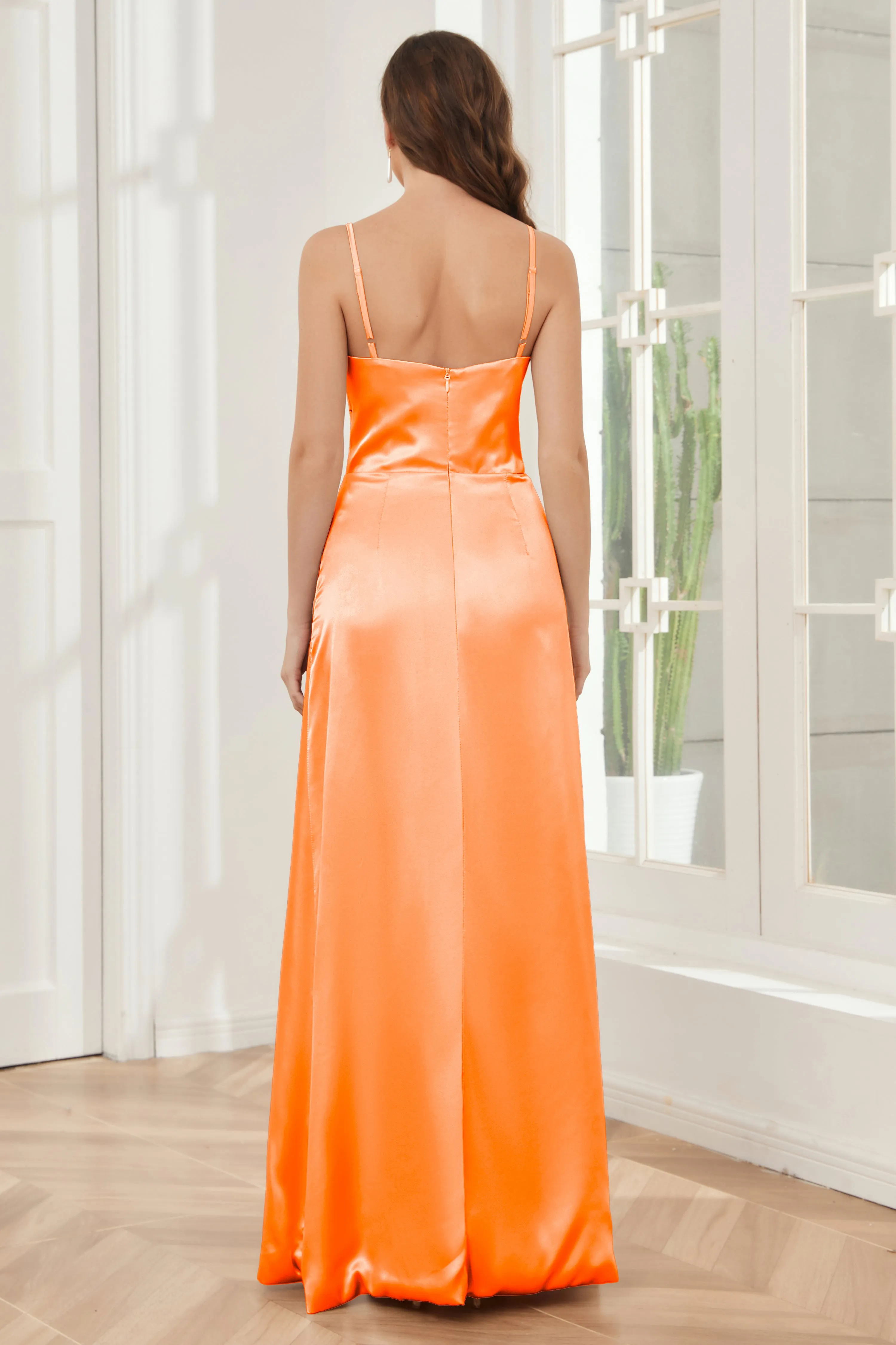 Sheath Soft Satin Bridesmaid Dress with Side Slit