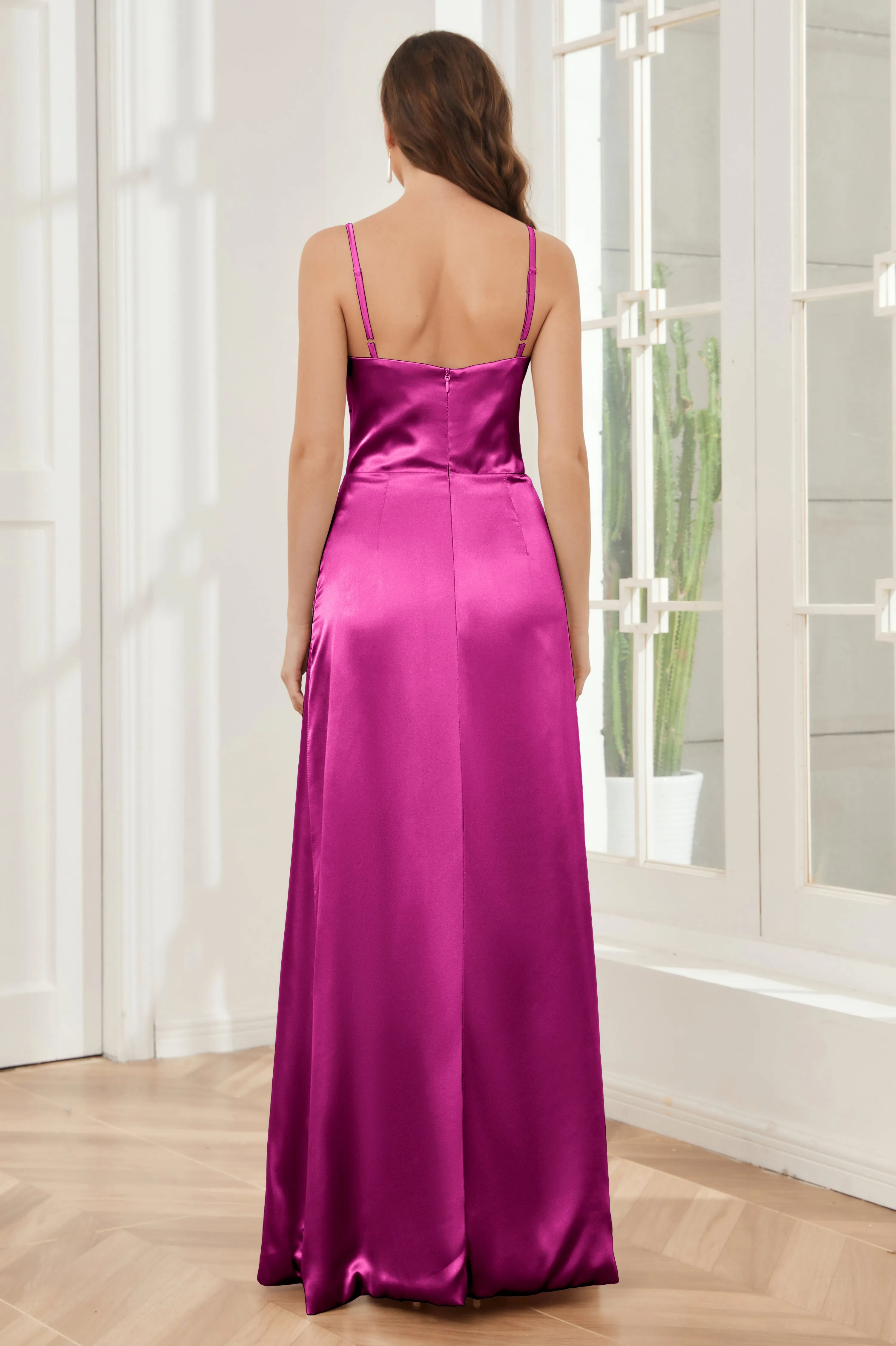 Sheath Soft Satin Bridesmaid Dress with Side Slit