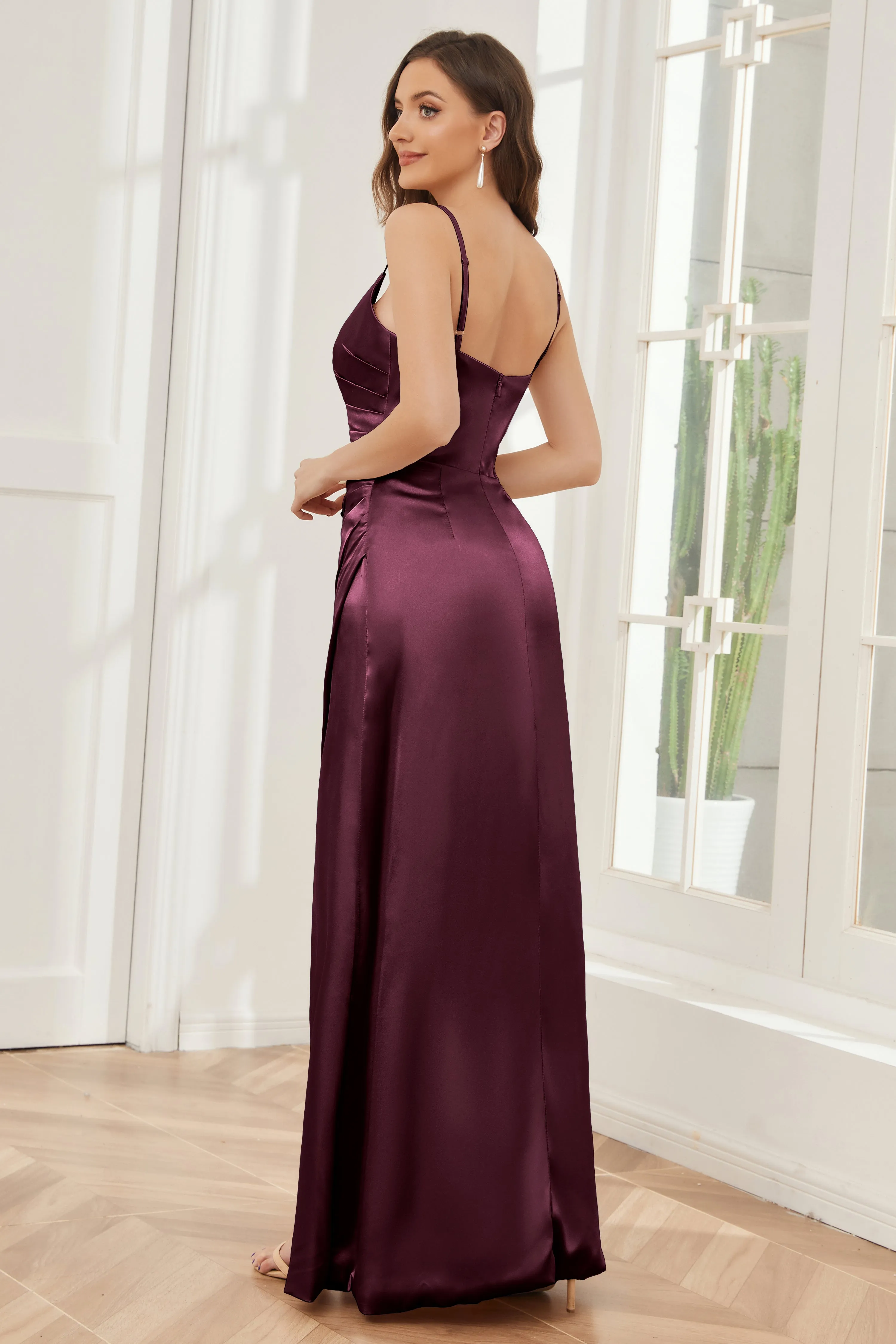 Sheath Soft Satin Bridesmaid Dress with Side Slit