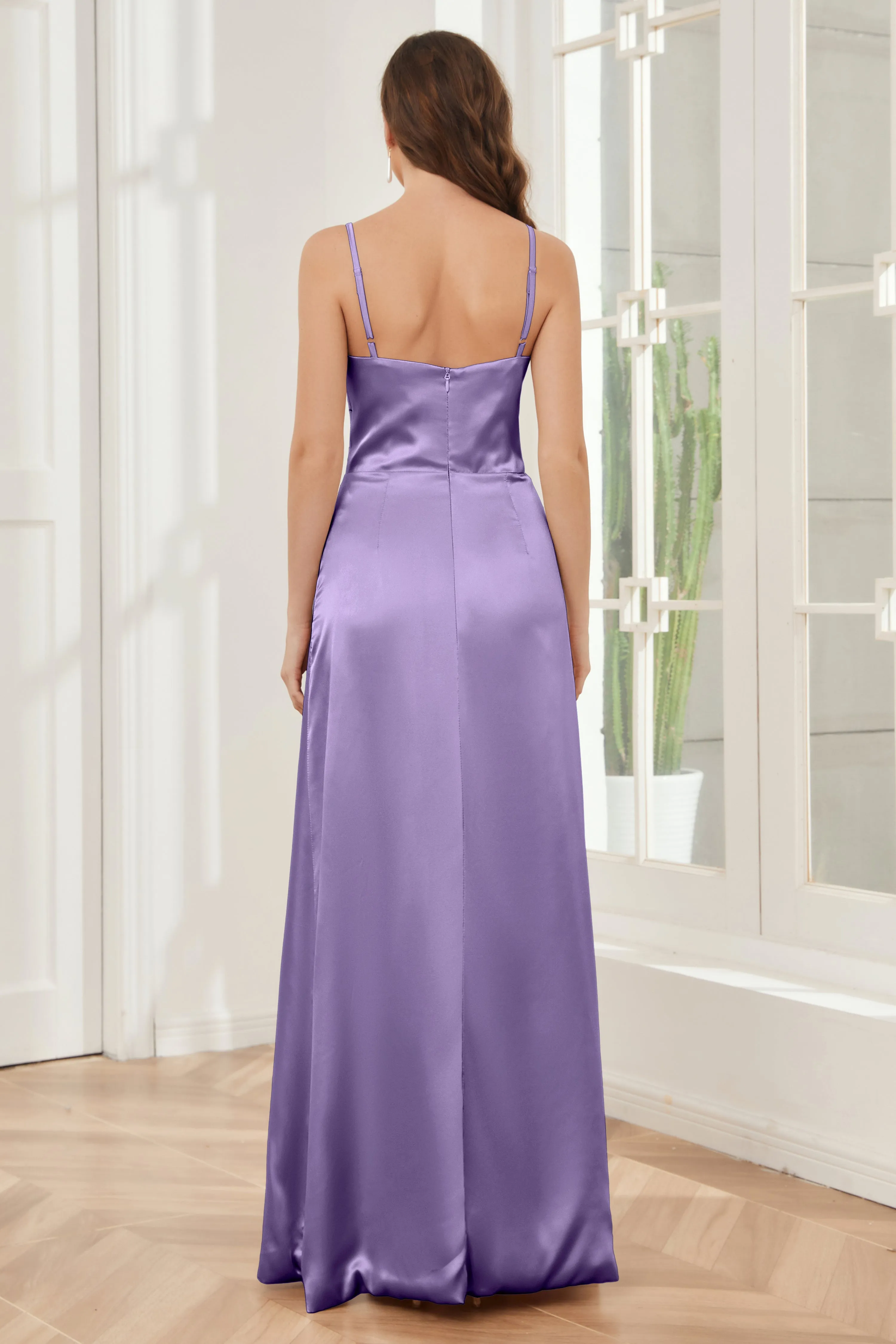 Sheath Soft Satin Bridesmaid Dress with Side Slit