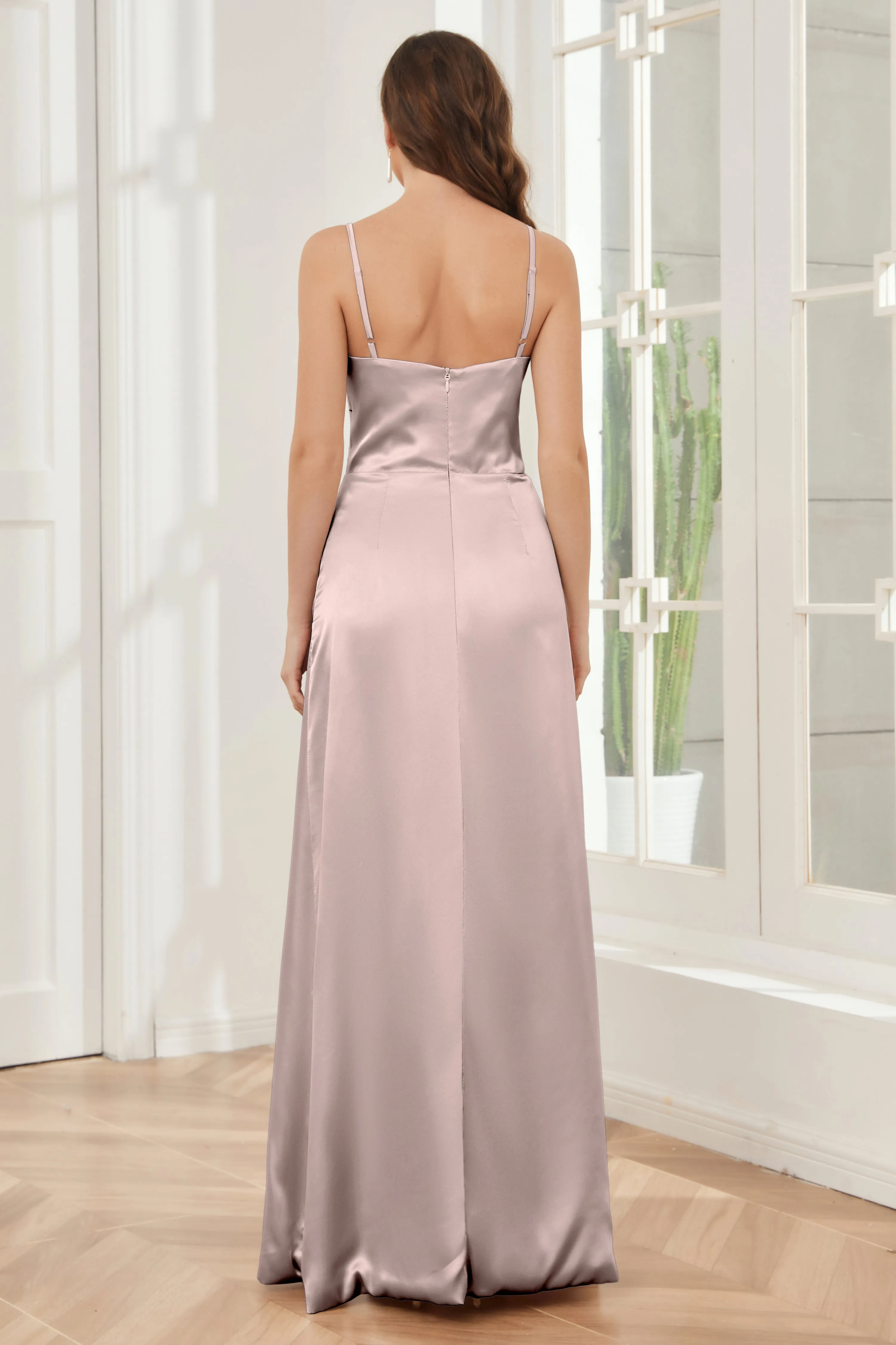 Sheath Soft Satin Bridesmaid Dress with Side Slit