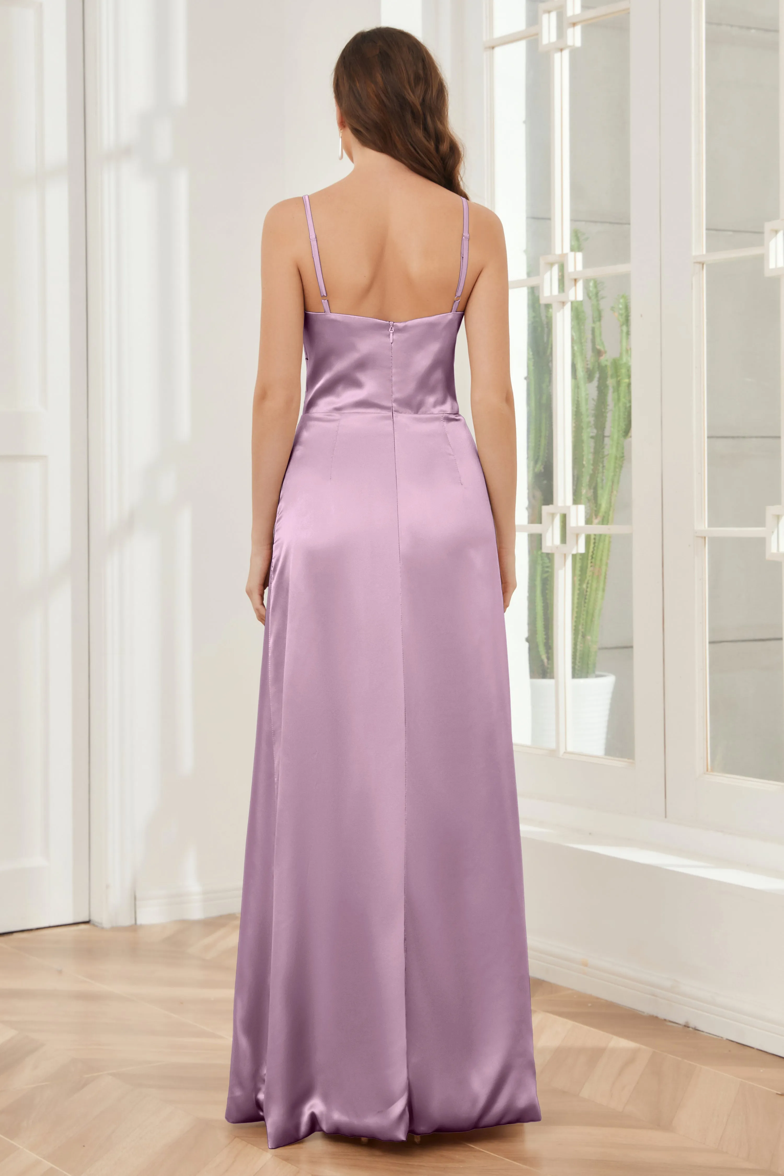 Sheath Soft Satin Bridesmaid Dress with Side Slit
