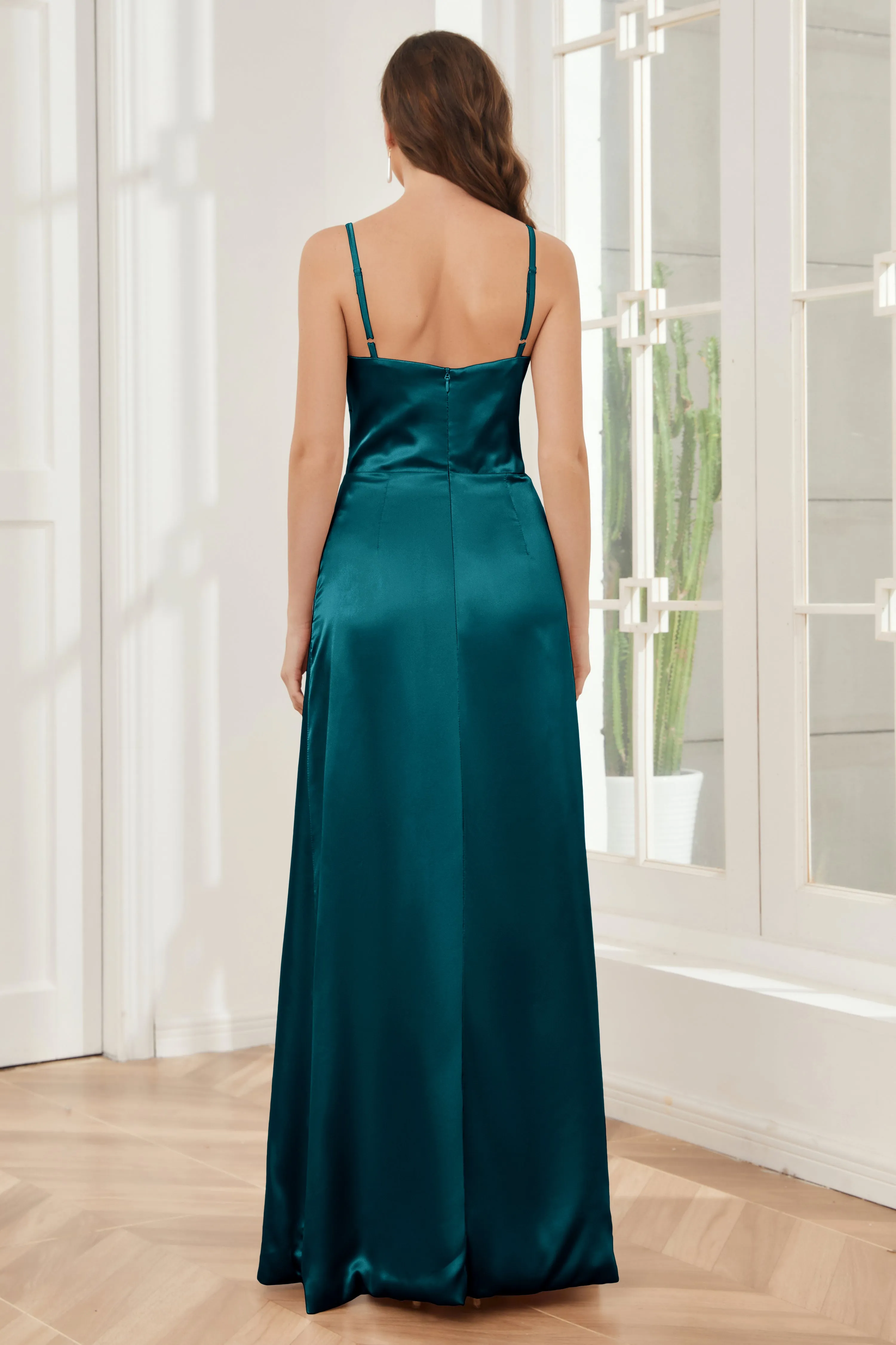 Sheath Soft Satin Bridesmaid Dress with Side Slit