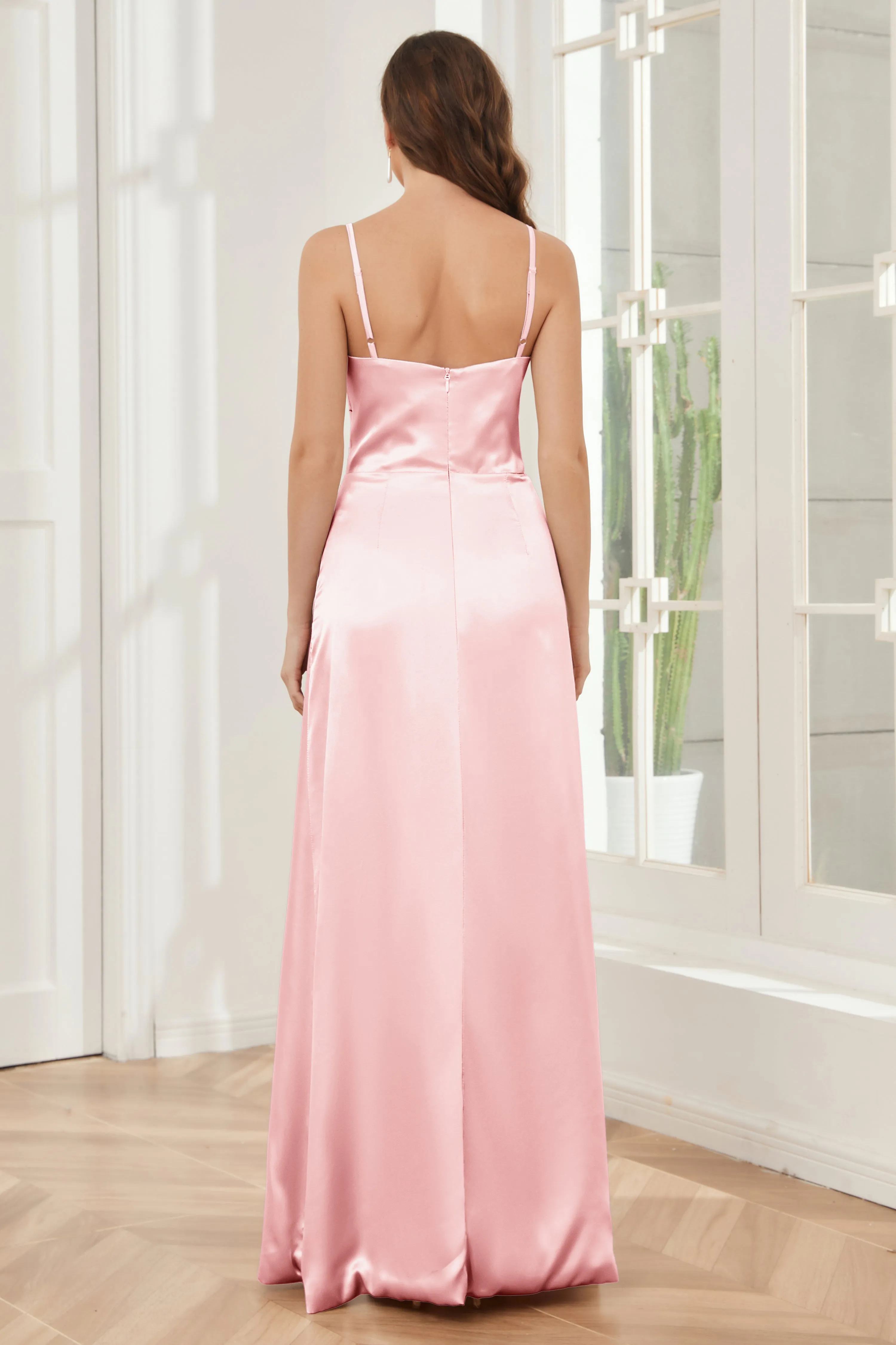 Sheath Soft Satin Bridesmaid Dress with Side Slit