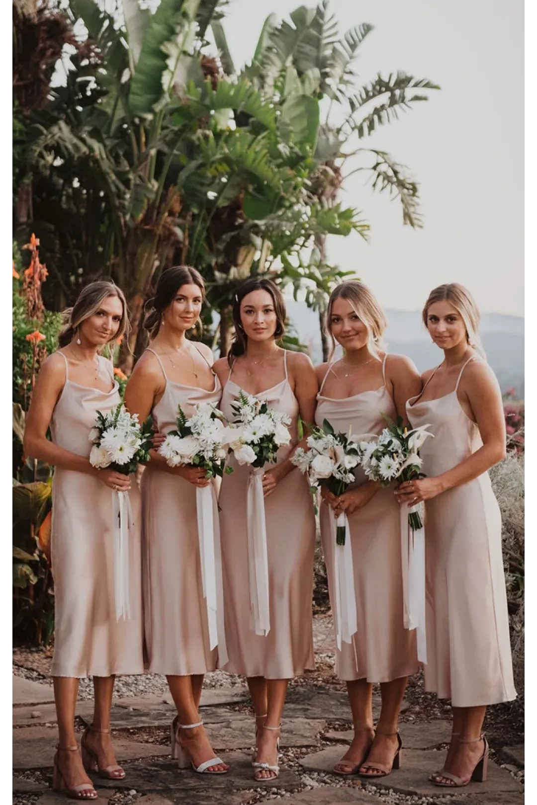 Sheath Tea Length Sleeveless Sexy Bridesmaid Dresses Spaghetti Strap