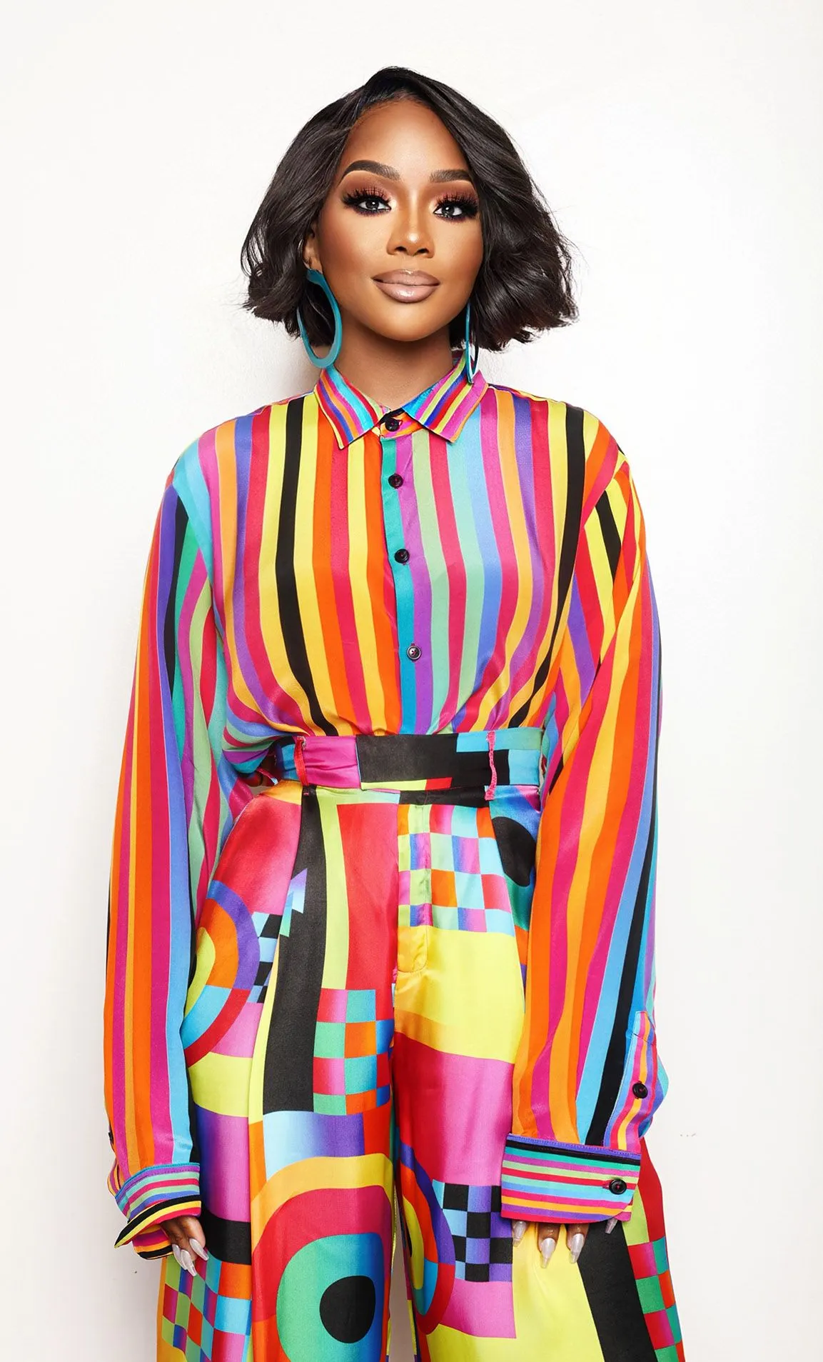 Silk Crepe de Chine Button Up in Light Beam Stripe