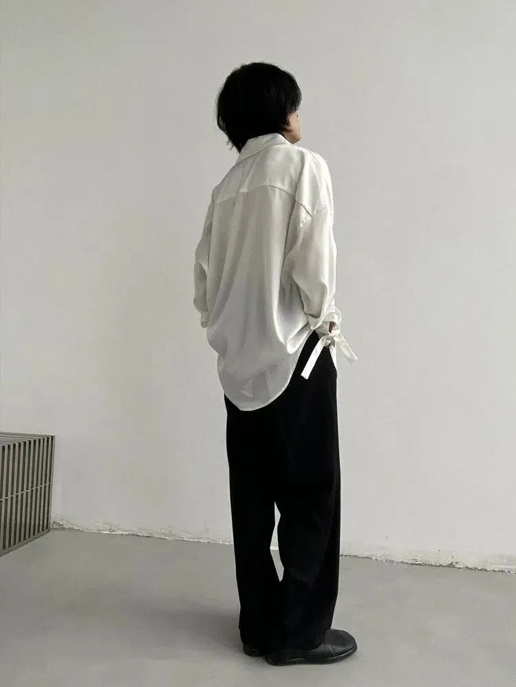 Silk Drape Ribbon Button-Up Shirt
