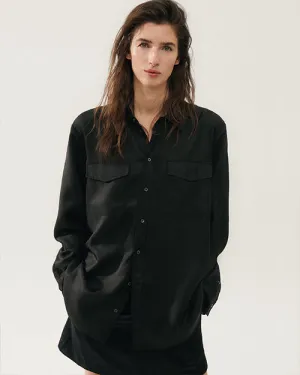 SILK LAUNDRY | Twill Boyfriend Shirt | Black