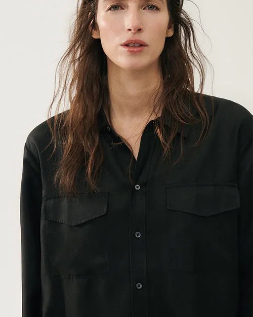 SILK LAUNDRY | Twill Boyfriend Shirt | Black