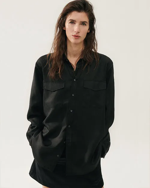 SILK LAUNDRY | Twill Boyfriend Shirt | Black