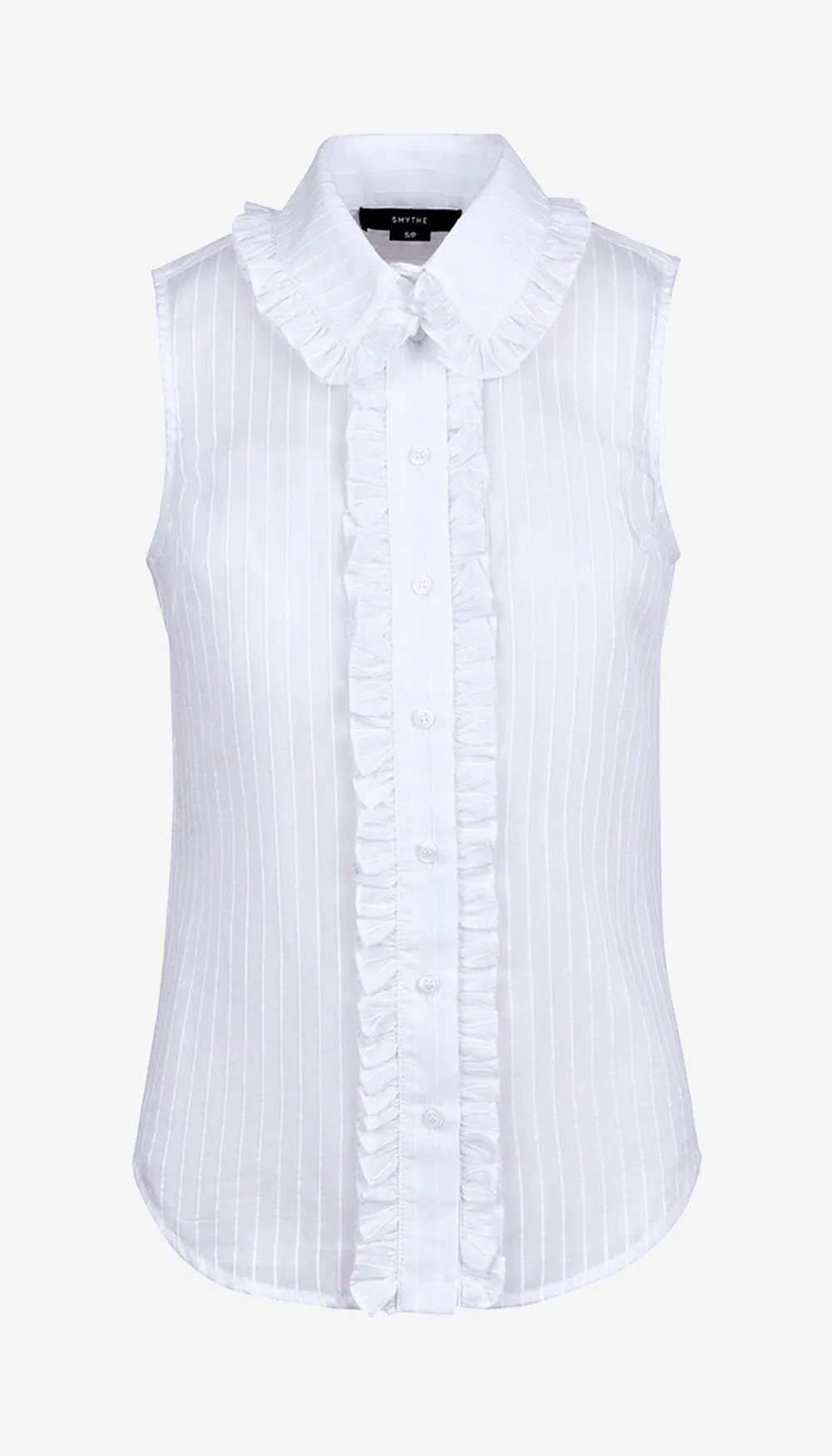 Smythe Sleeveless Ruffle Trim Shirt