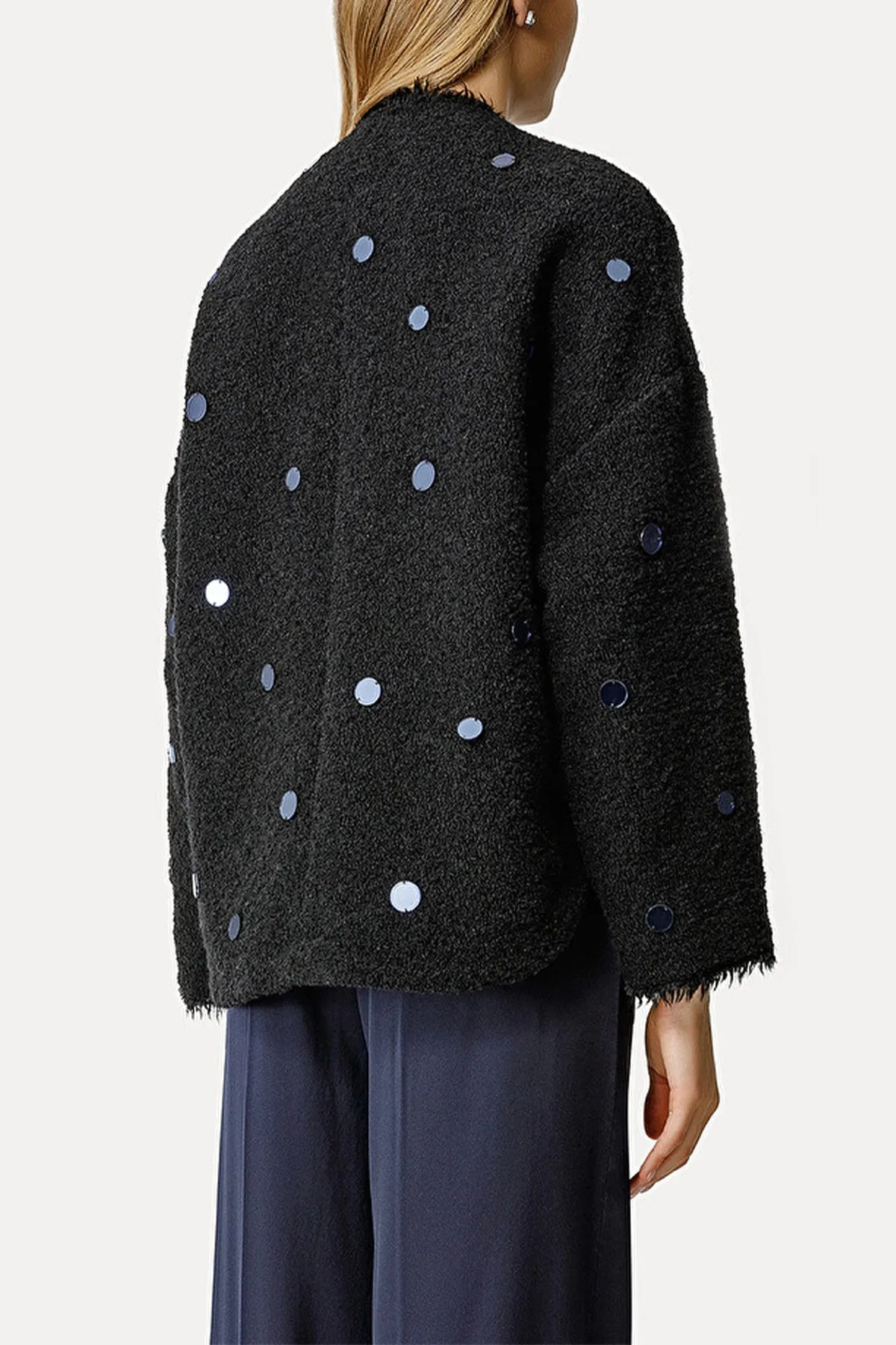 Soft–Bouclé Blouson Jacket with Little Mirrors in Noir
