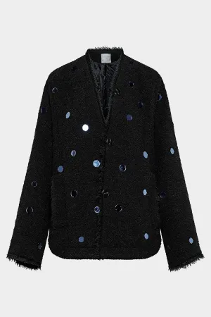 Soft–Bouclé Blouson Jacket with Little Mirrors in Noir