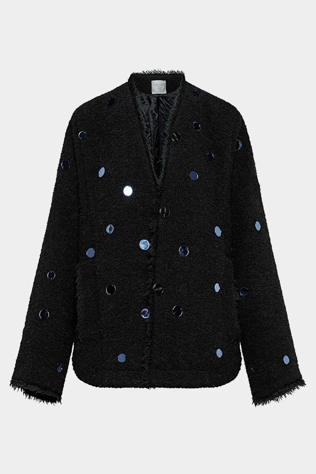 Soft–Bouclé Blouson Jacket with Little Mirrors in Noir