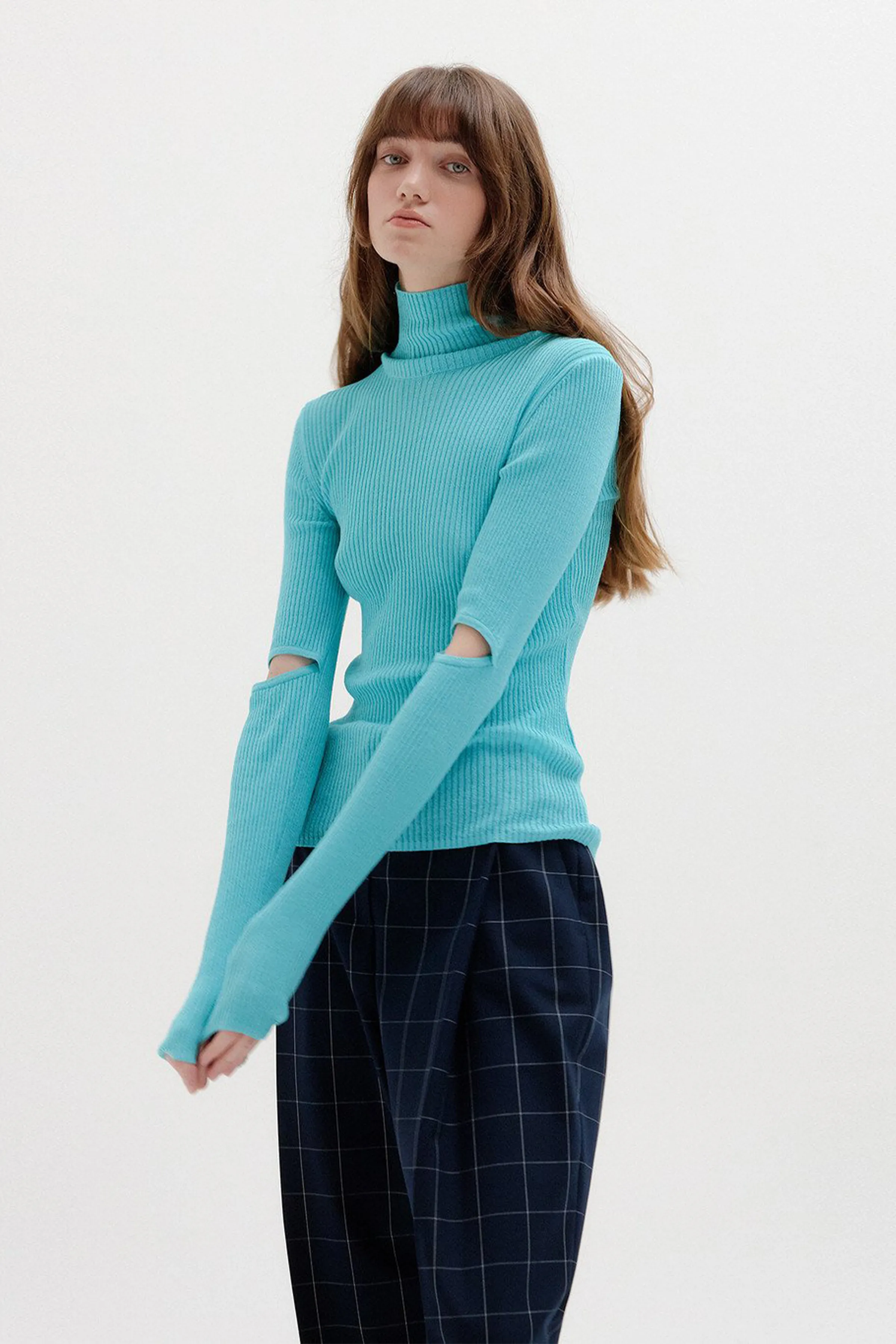 SOLLY RIBBED-KNIT CUTOUT PULLOVER